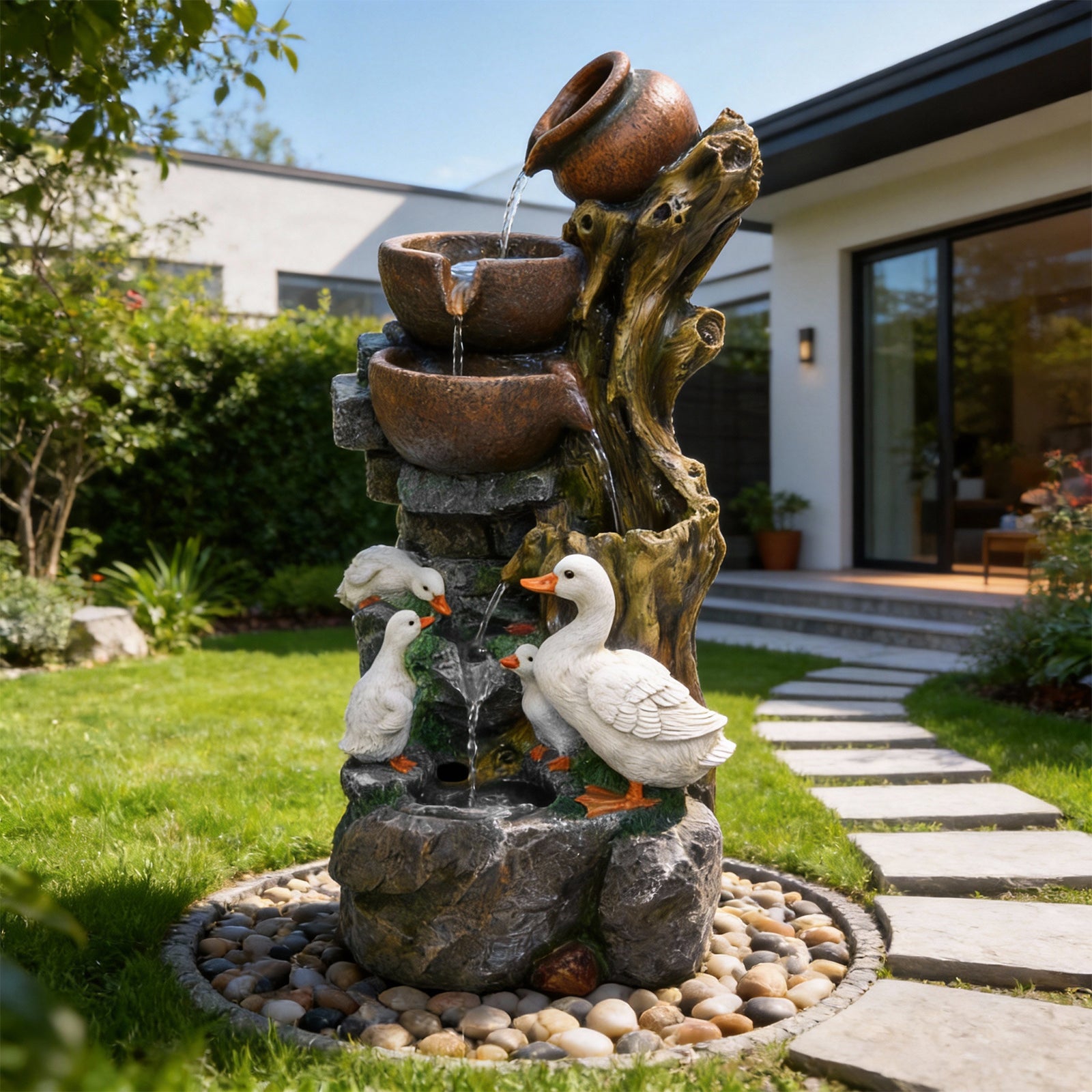 【Brand New】LS5321-31.5''H 6 Tier Water Garden Fountain Outdoor Bolts AND duck Waterfall Fountains