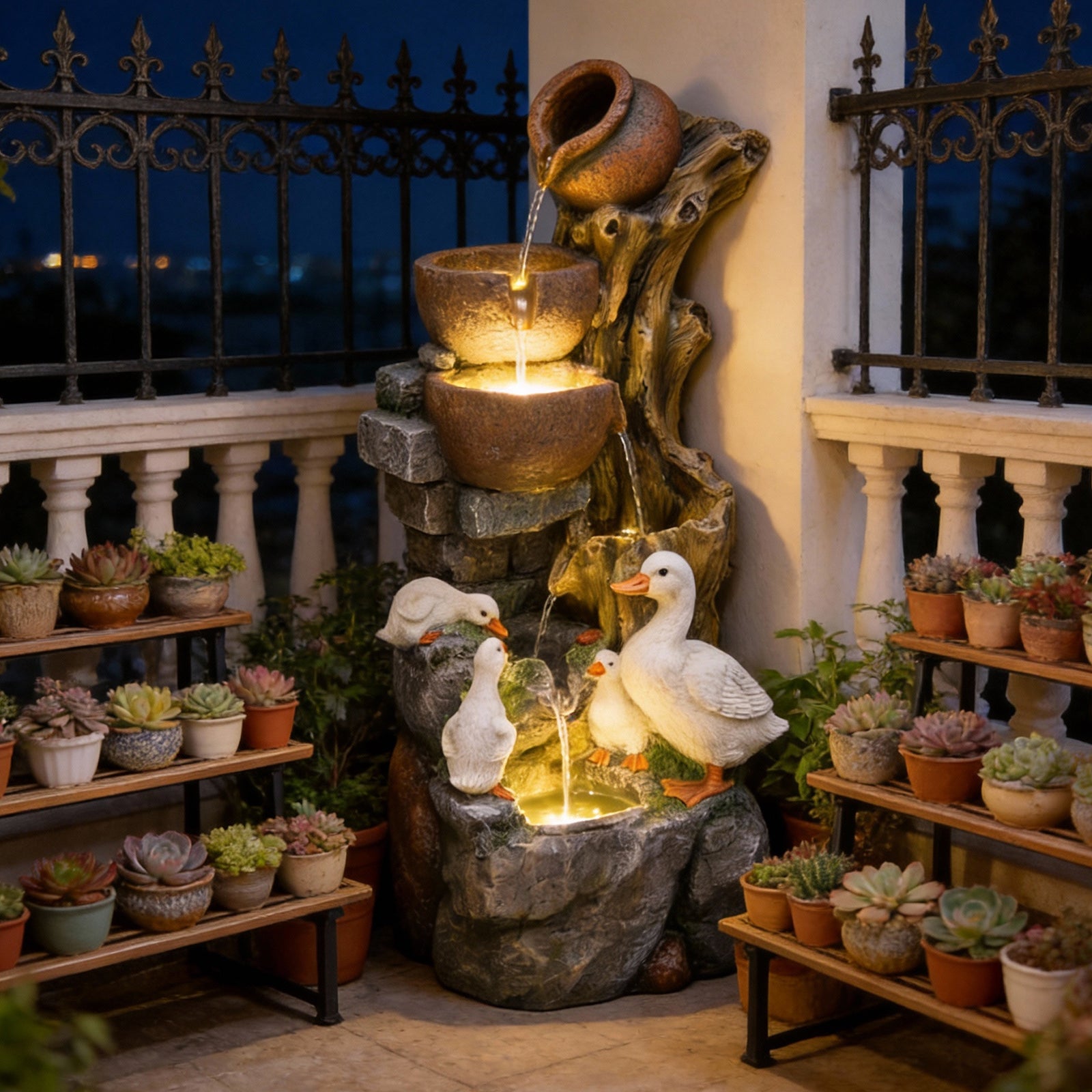 【Brand New】LS5321-31.5''H 6 Tier Water Garden Fountain Outdoor Bolts AND duck Waterfall Fountains