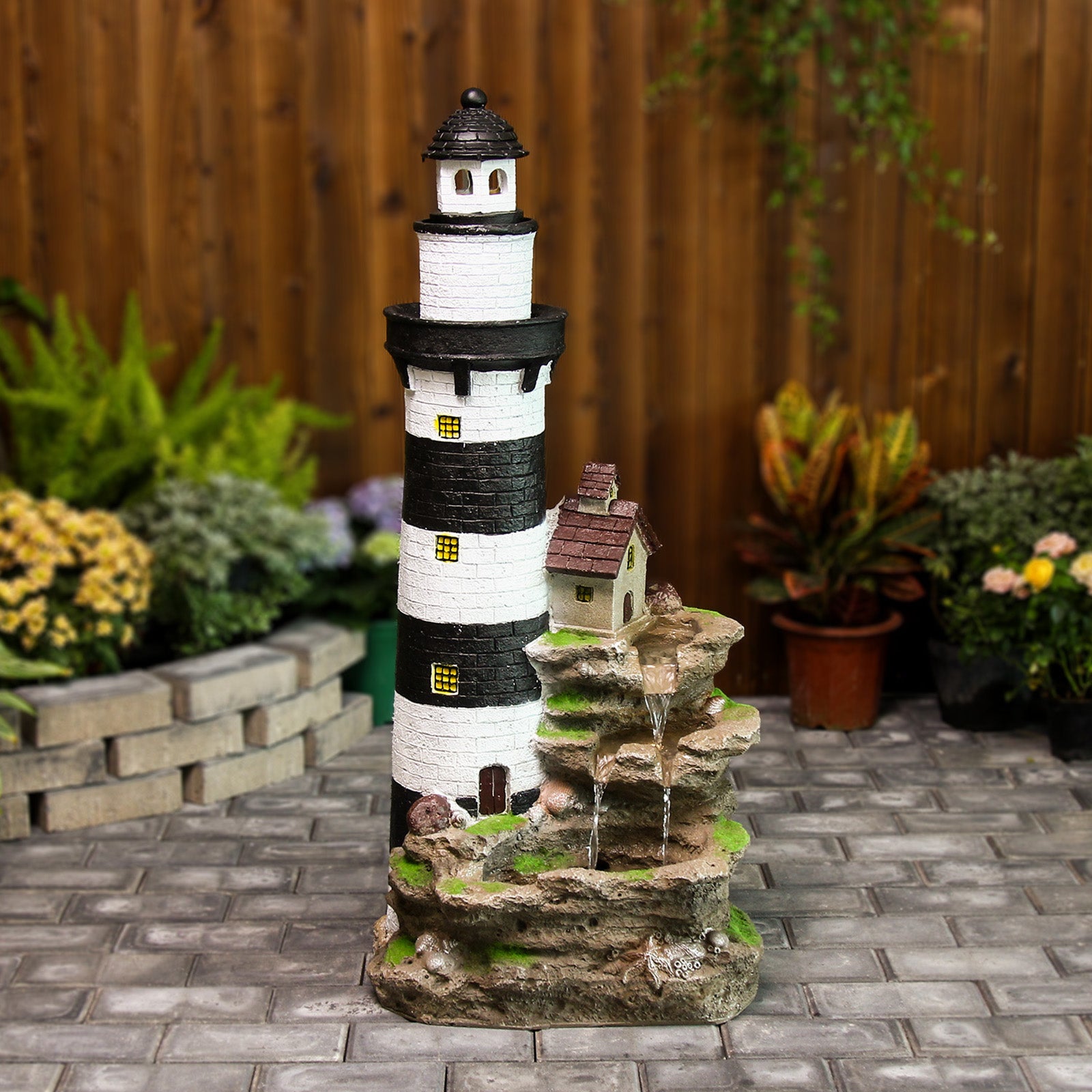 Lighthouse Water Garden Fountain 38.58’’H with LED Light - LS4171