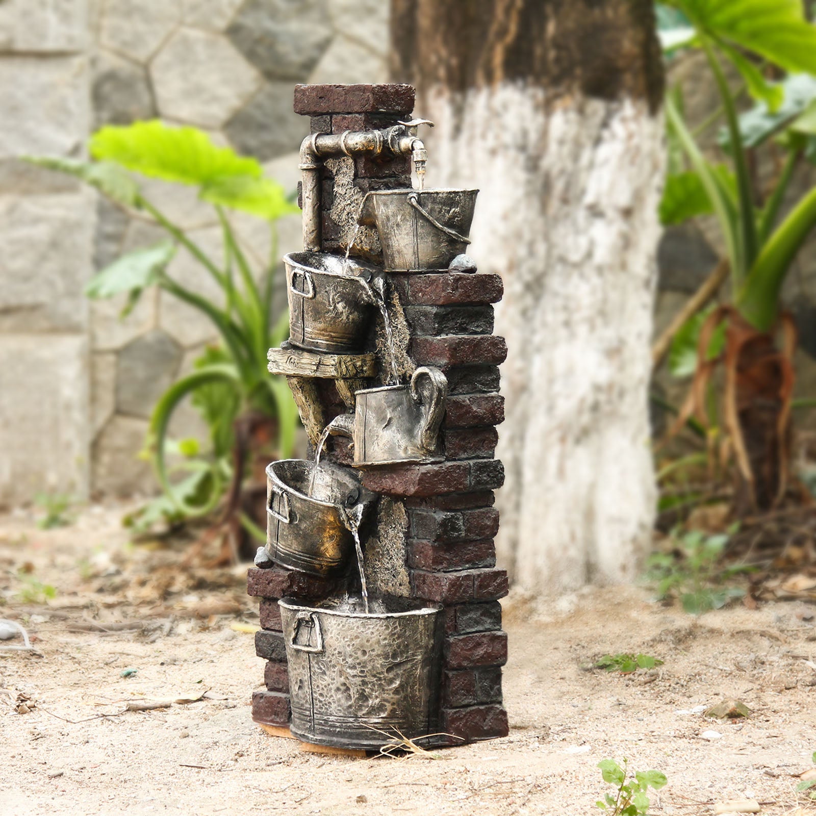 【Brand New】5-Tiered Baketsu Water Garden Fountain 39.37’’H with LED Light - LS4176