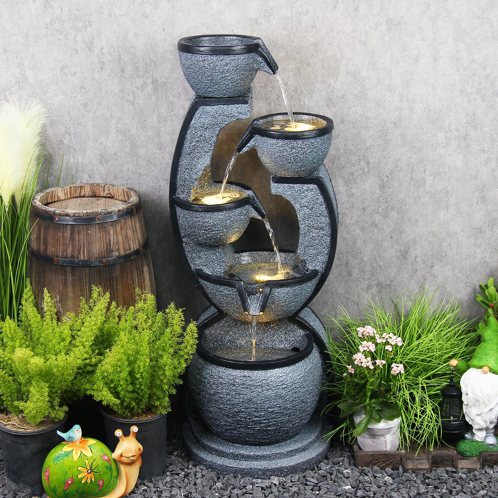 5-Tiers Water Garden Fountain 37.40’’H with LED Light - 8002