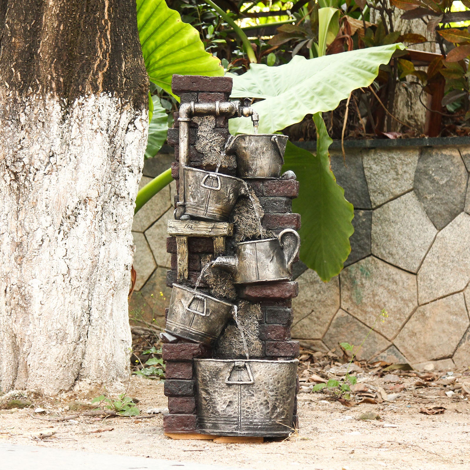 【Brand New】5-Tiered Baketsu Water Garden Fountain 39.37’’H with LED Light - LS4176