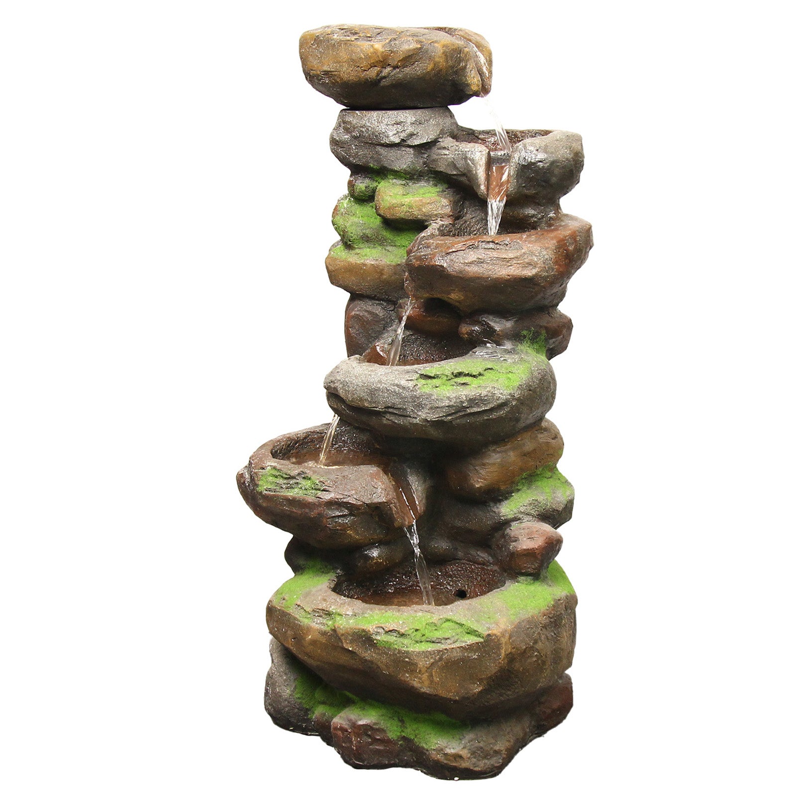 6-Tiered Natural Stone Look Water Garden Fountain 37.4’’H with LED Light - LS4172