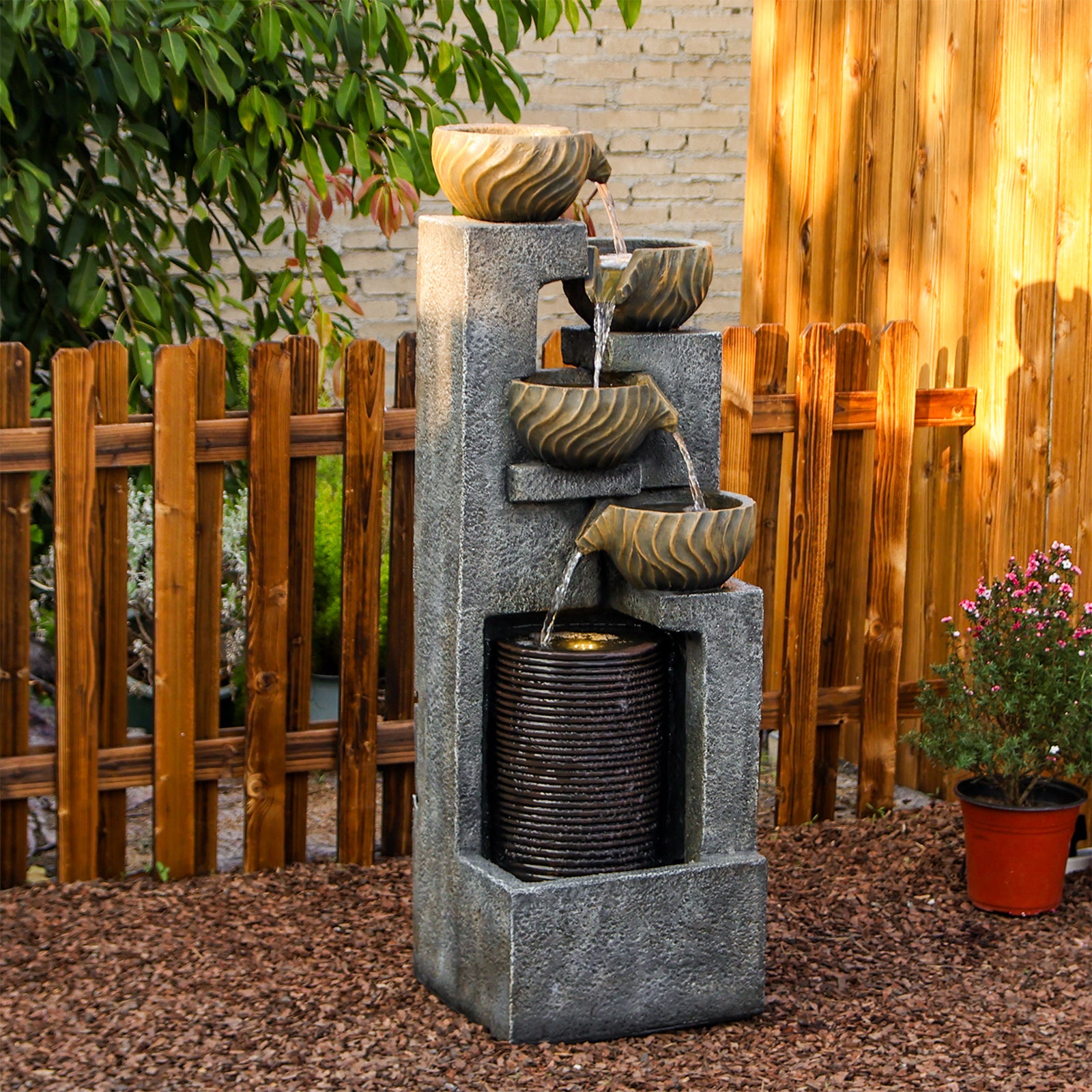 【Brand New】LS4628-44.09''H 5 Tier Water Garden Fountain Outdoor 4 Bolts Waterfall Fountains