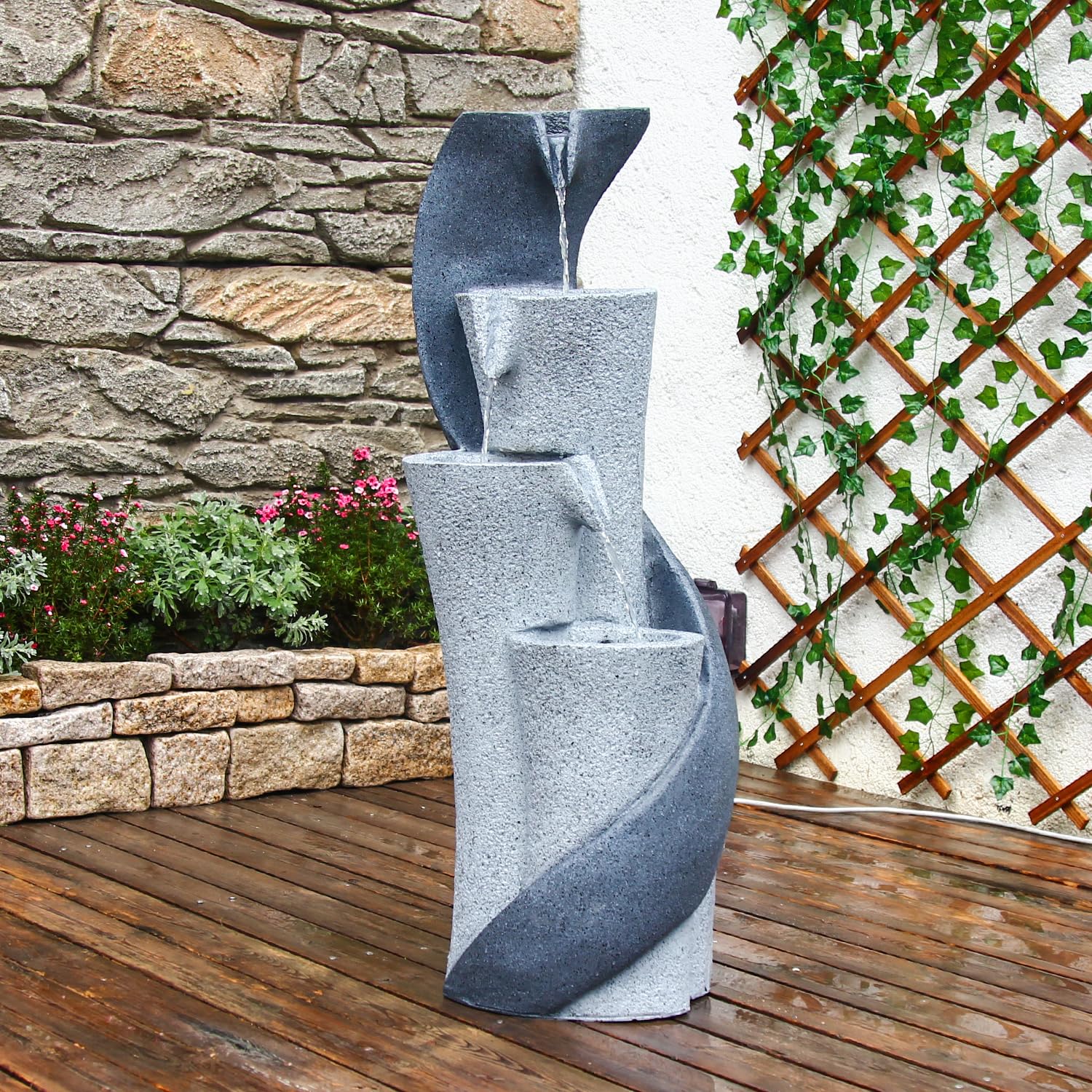 【Brand New】LS4611-35.43''H 4 Tier Waterfall Fountain Outdoor Modern Column S-Shaped Water Garden Fountains Indoor
