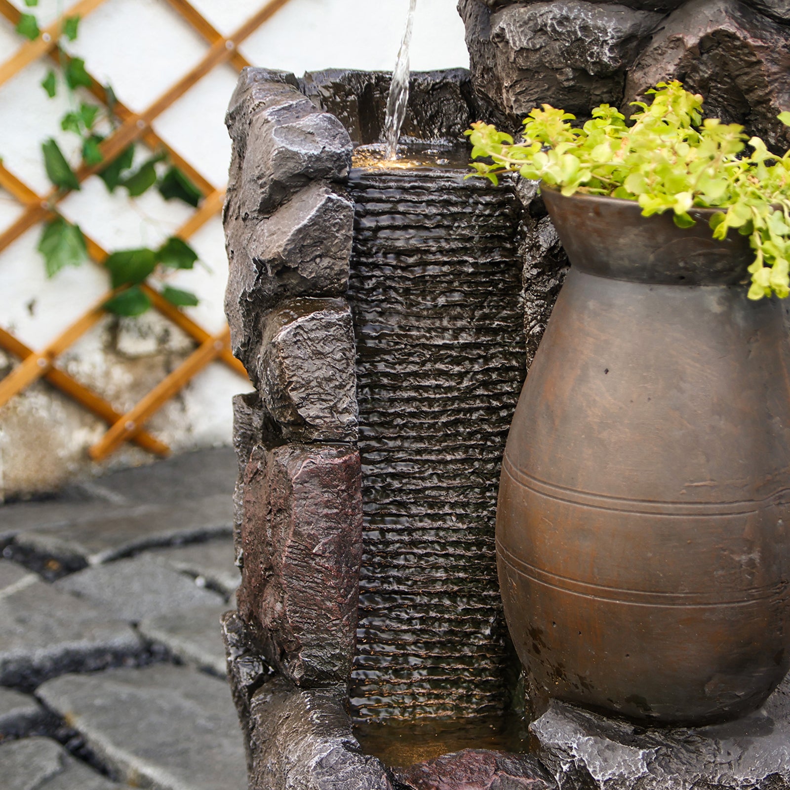 【Brand New】LS4612-45.67''H 5 Tier Water Garden Fountain Outdoor 4 Pots Waterfall Fountains