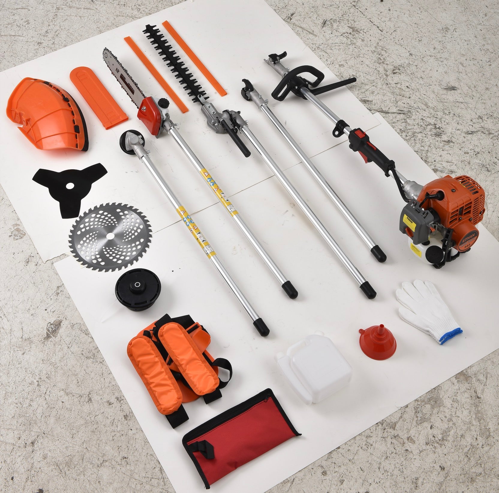 5 in 1 Multi-Functional Trimming Tool, 41.5CC 2-Cycle Garden Tool System with Gas Pole Saw, Hedge Trimmer, Grass Trimmer, and Brush Cutter