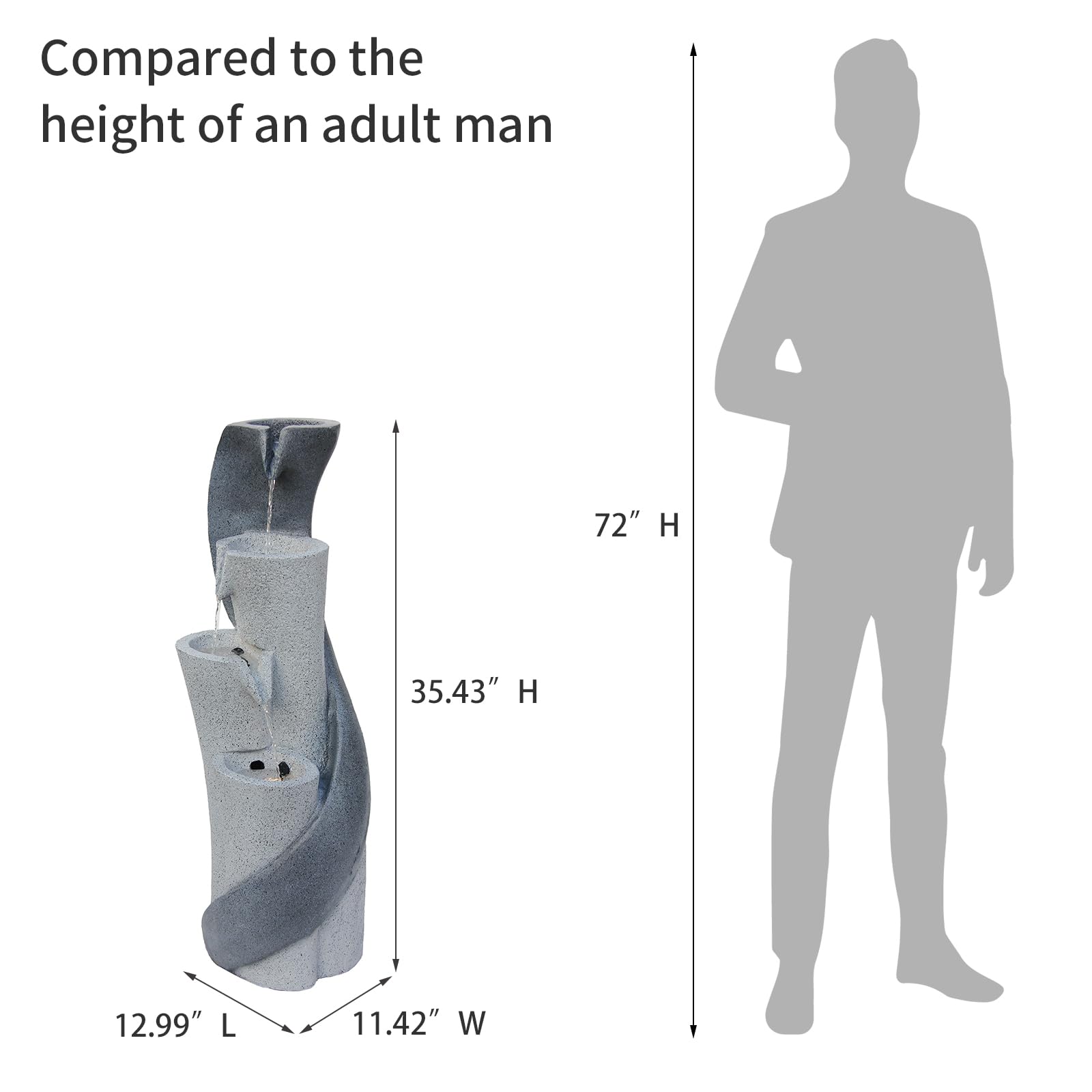 【Brand New】LS4611-35.43''H 4 Tier Waterfall Fountain Outdoor Modern Column S-Shaped Water Garden Fountains Indoor