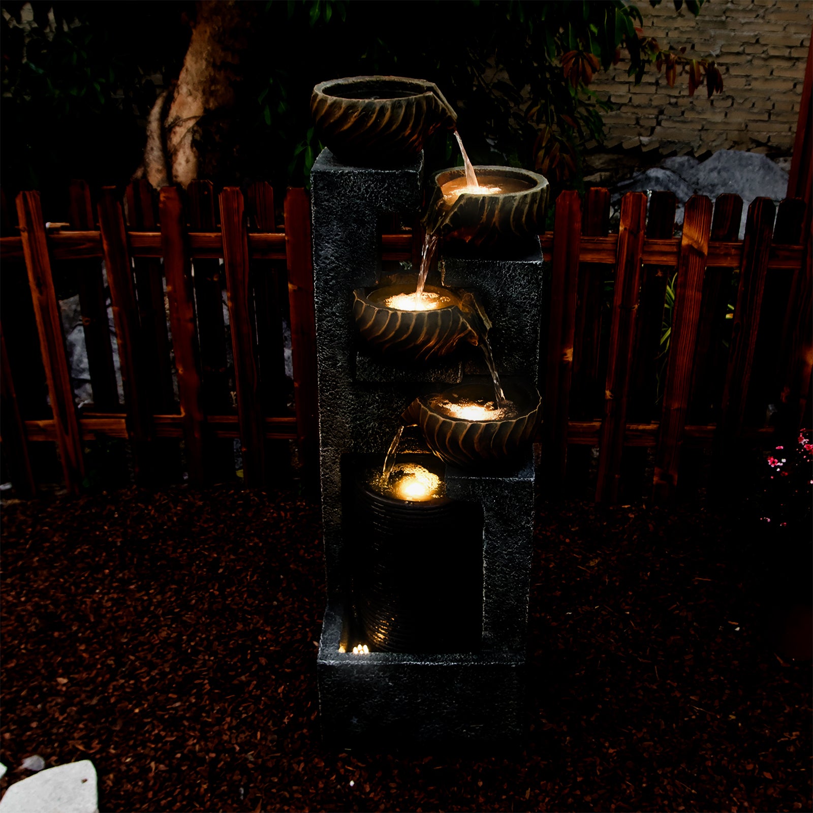 【Brand New】LS4628-44.09''H 5 Tier Water Garden Fountain Outdoor 4 Bolts Waterfall Fountains