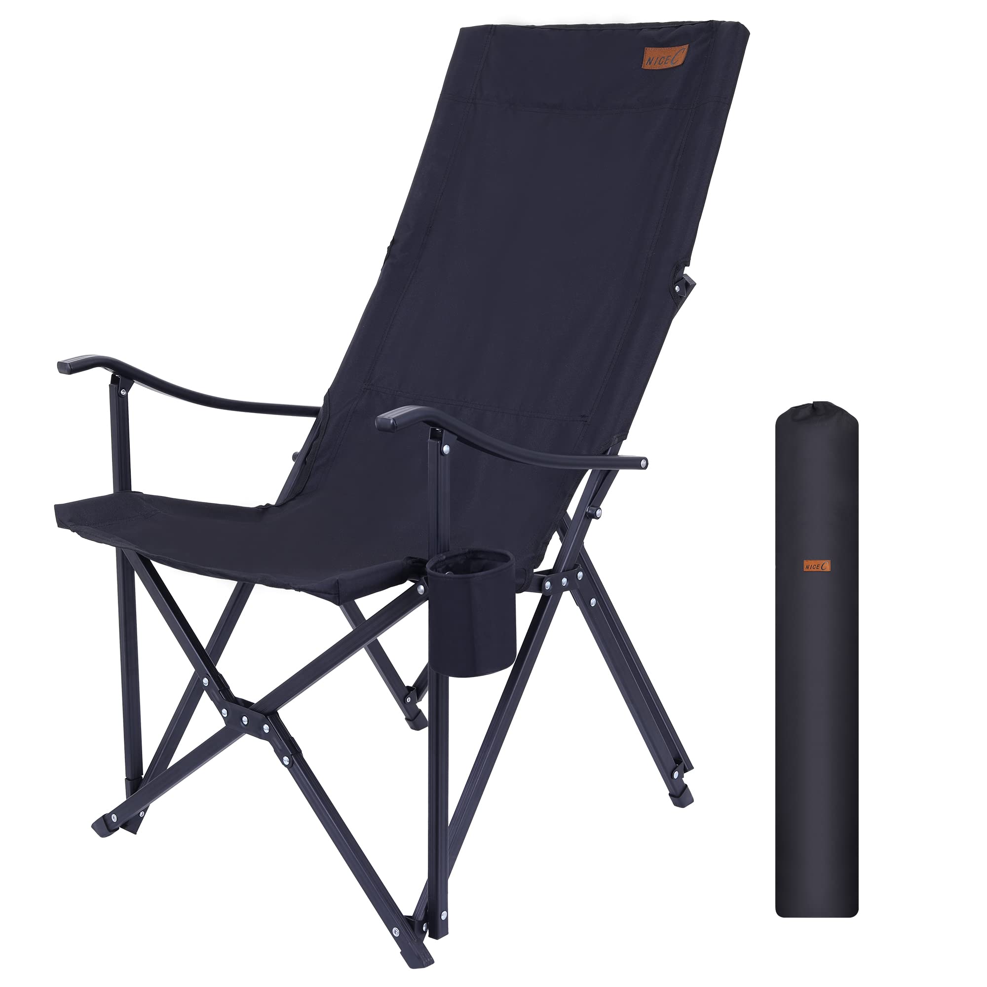 【open box】Camping Chair, Folding Chair, High Back Camping Chair, Lightweight with Cup holder & Carry Bag