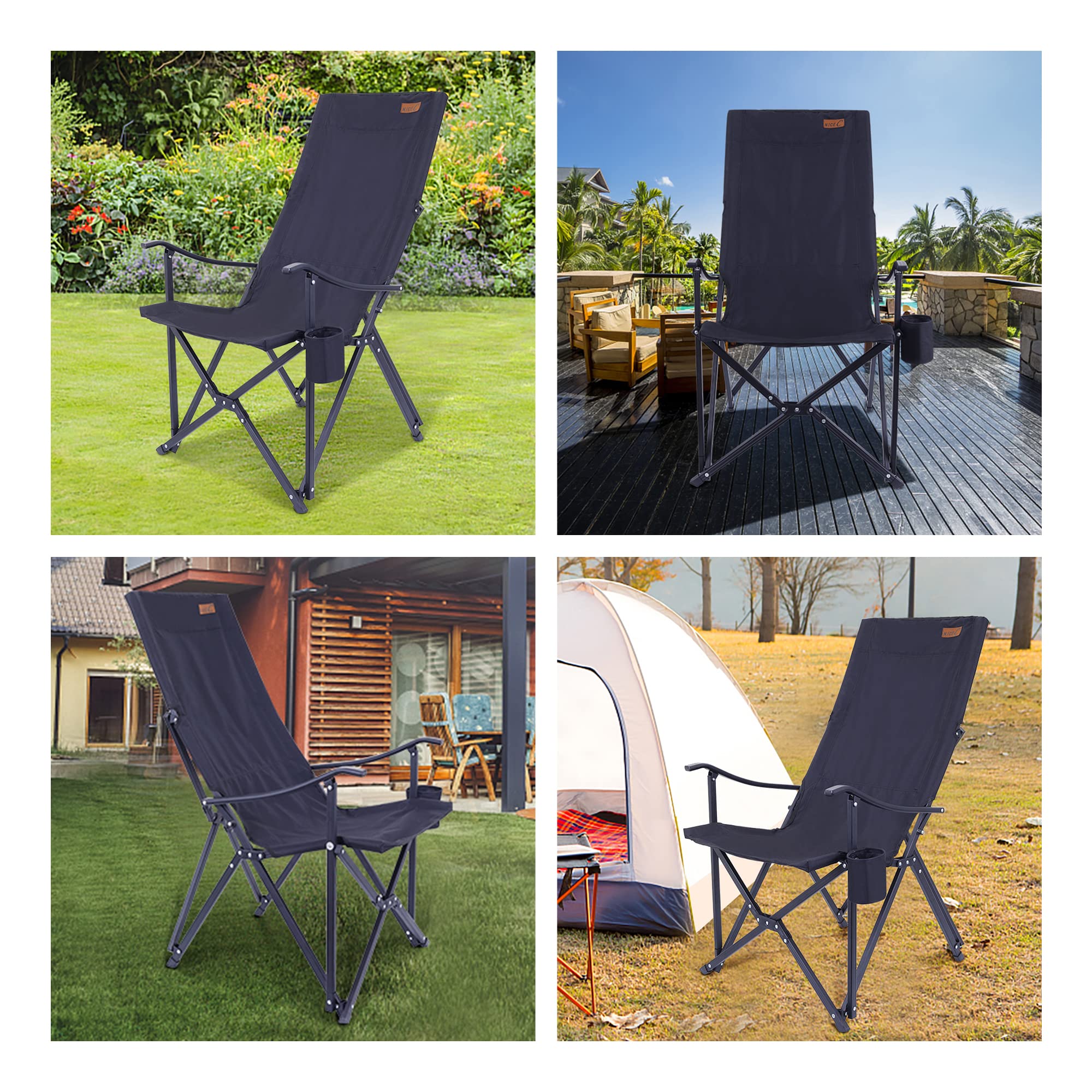 【open box】Camping Chair, Folding Chair, High Back Camping Chair, Lightweight with Cup holder & Carry Bag
