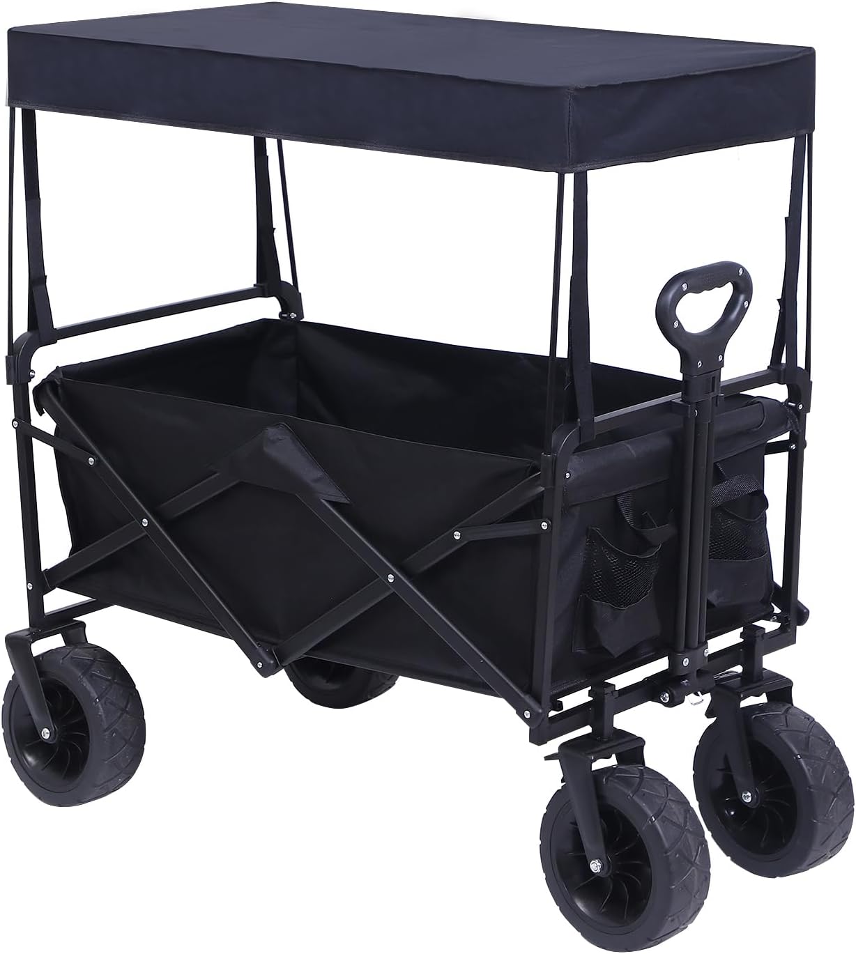 Collapsible Wagon Cart, 440LBS, Big Wheel for Sand, All-Terrain Wheels (Black with Canopy)