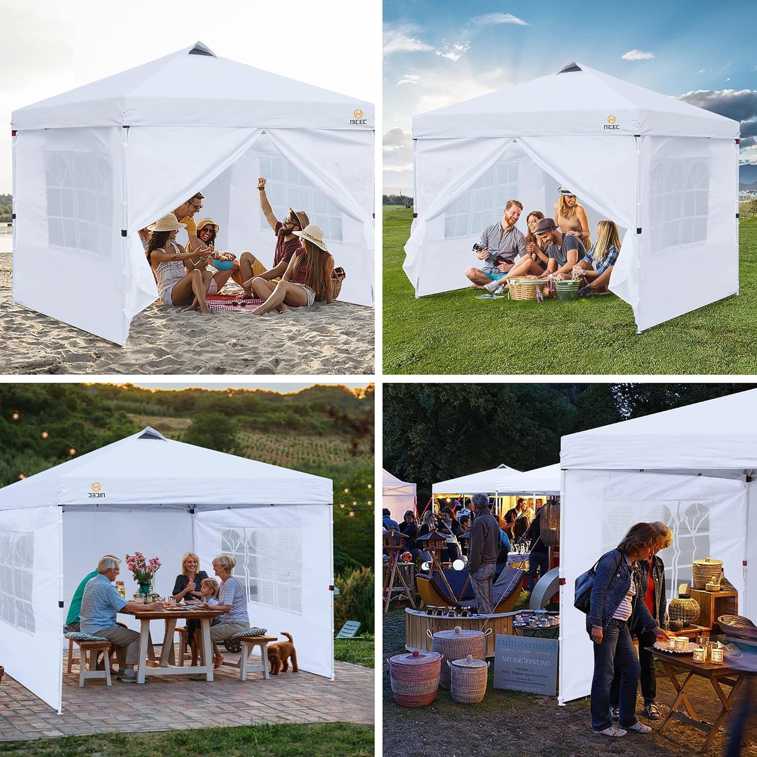 Pop Up Canopy Tent, 10x 10 Sun Shelter (Option for Detachable 0 wall/1 wall/4 wall）