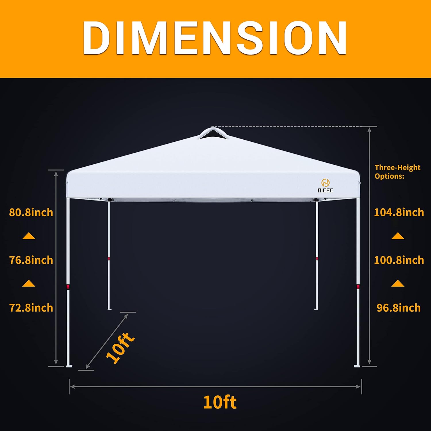 Pop Up Canopy Tent, 10x 10 Sun Shelter (Option for Detachable 0 wall/1 wall/4 wall）