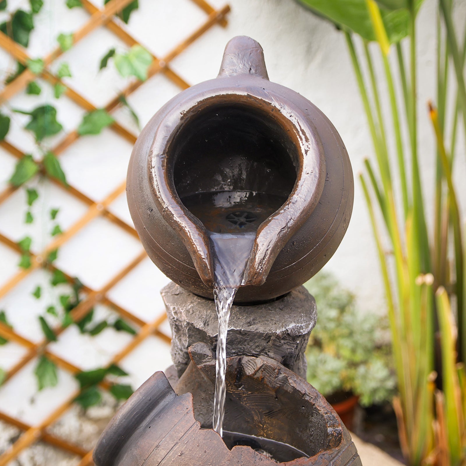 【Brand New】LS4612-45.67''H 5 Tier Water Garden Fountain Outdoor 4 Pots Waterfall Fountains