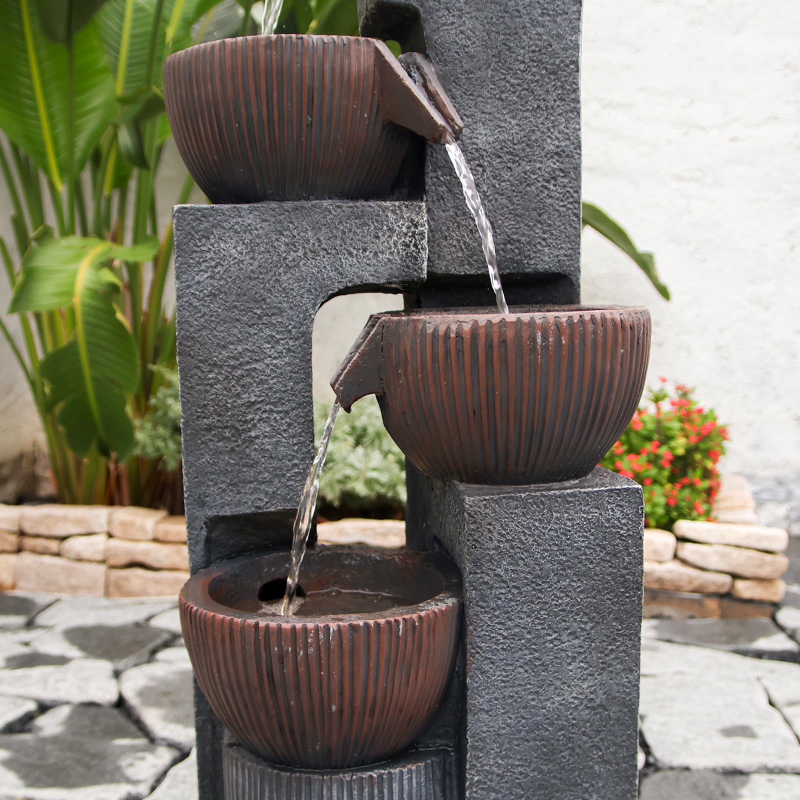 【Brand New】LS4190-39.37''H 4 Tier Water Garden Fountain Outdoor 4 Bolt Waterfall Fountains