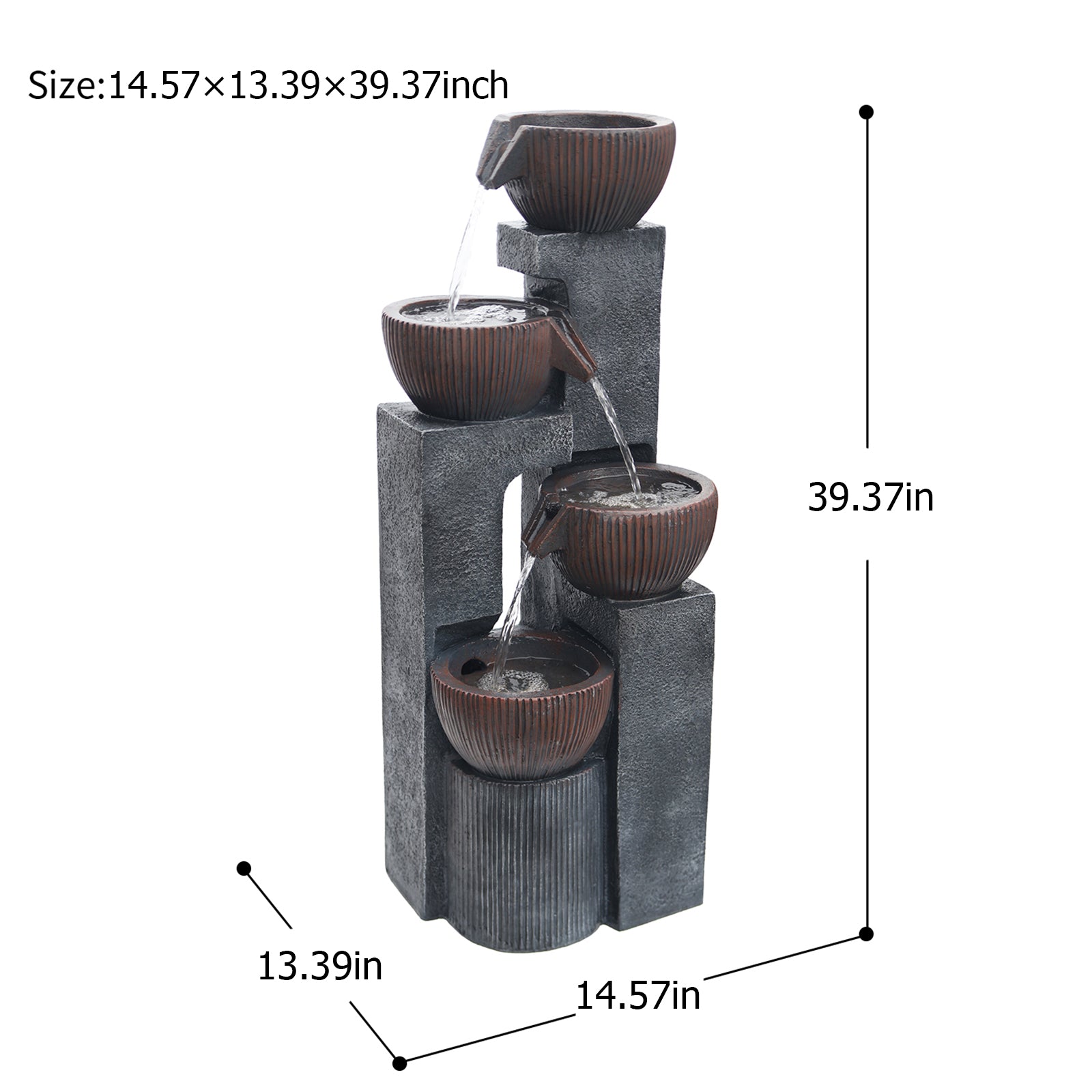 【Brand New】LS4190-39.37''H 4 Tier Water Garden Fountain Outdoor 4 Bolt Waterfall Fountains