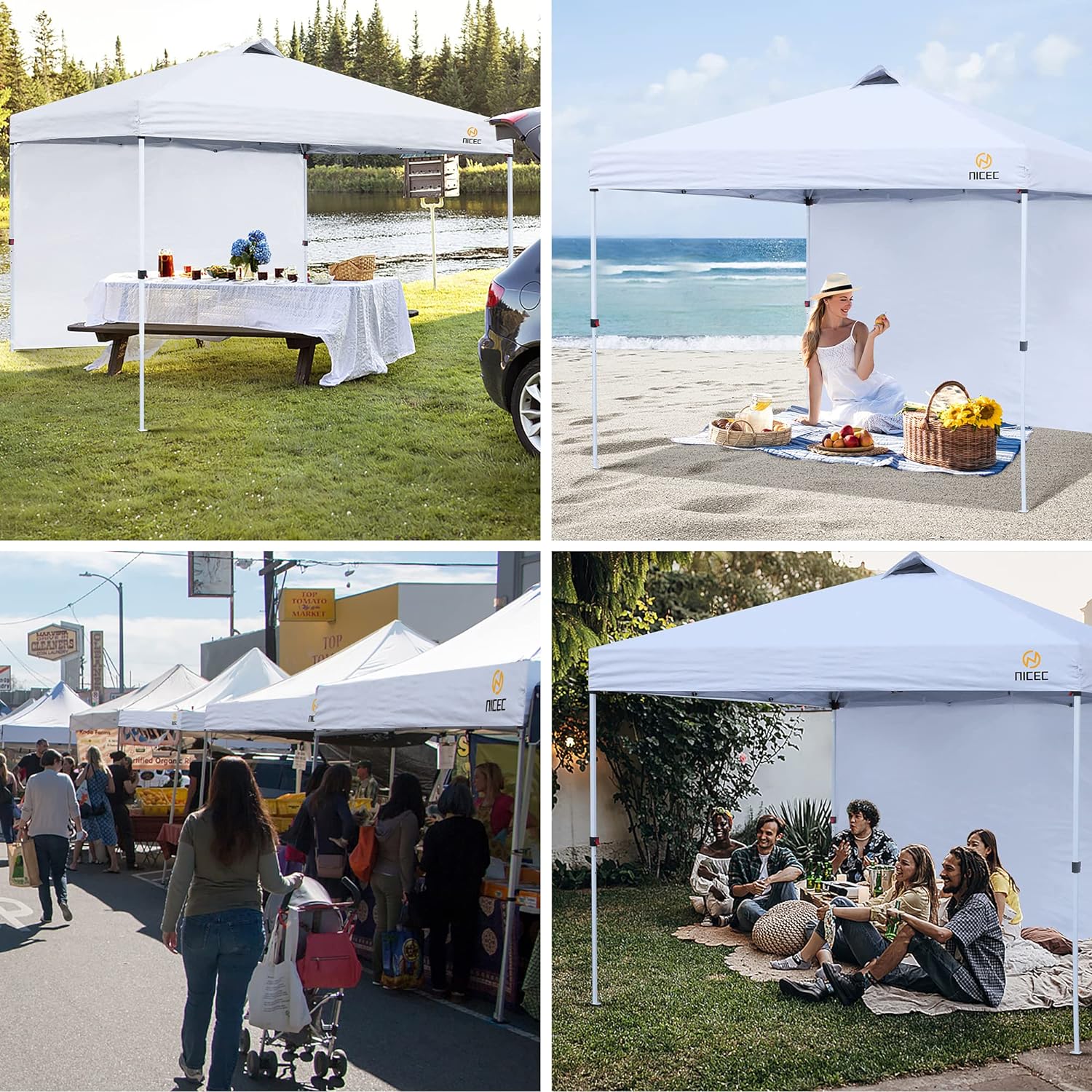 Pop Up Canopy Tent, 10x 10 Sun Shelter (Option for Detachable 0 wall/1 wall/4 wall）