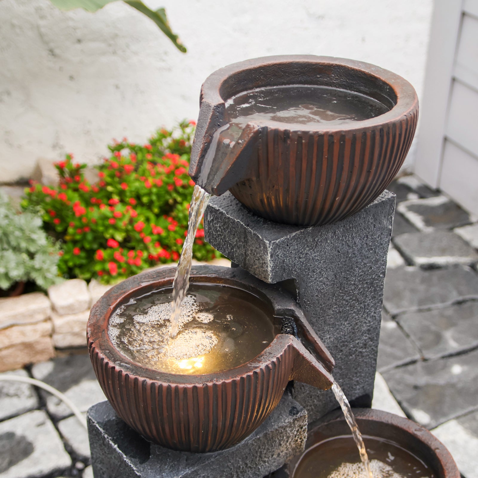 【Brand New】LS4190-39.37''H 4 Tier Water Garden Fountain Outdoor 4 Bolt Waterfall Fountains