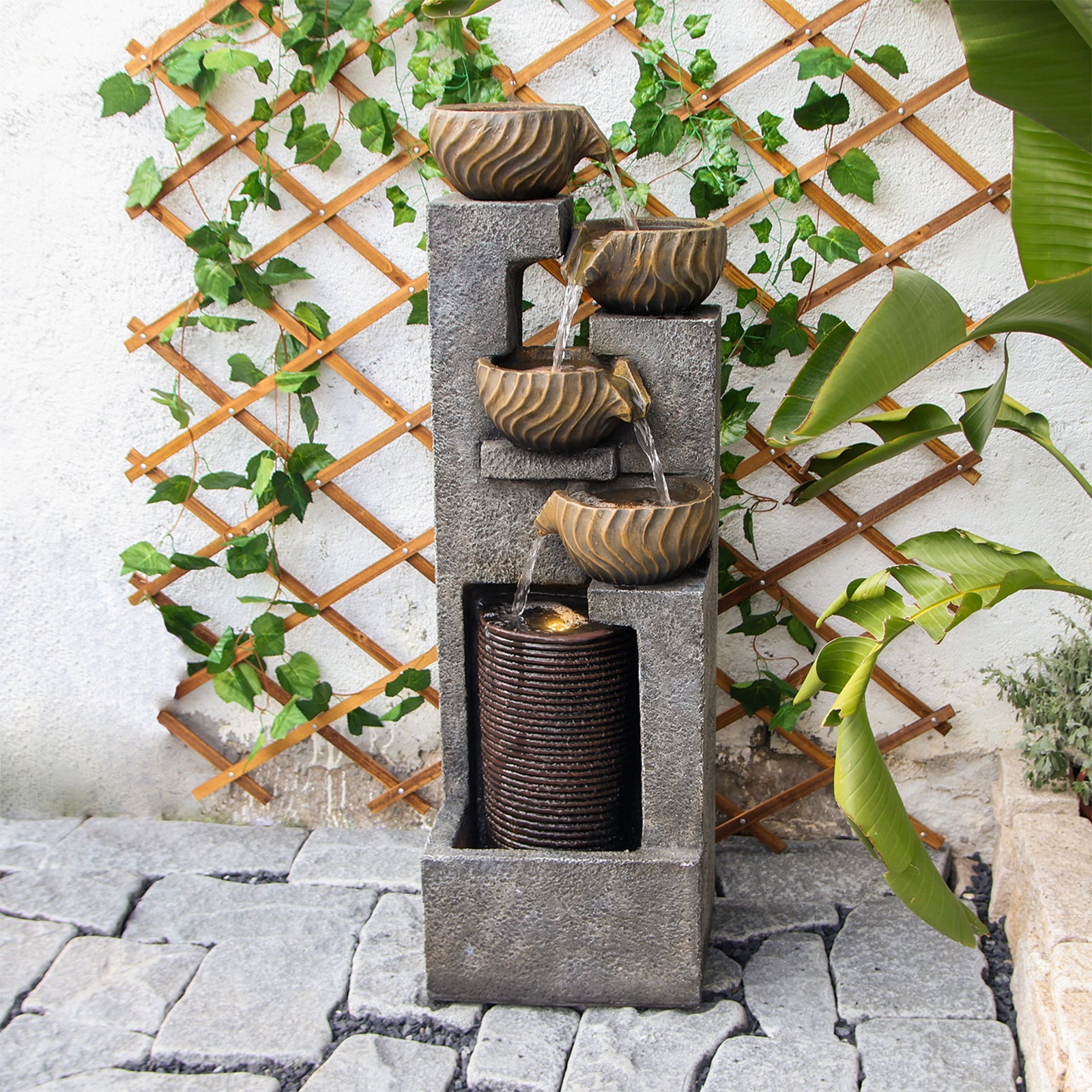 【Brand New】LS4628-44.09''H 5 Tier Water Garden Fountain Outdoor 4 Bolts Waterfall Fountains