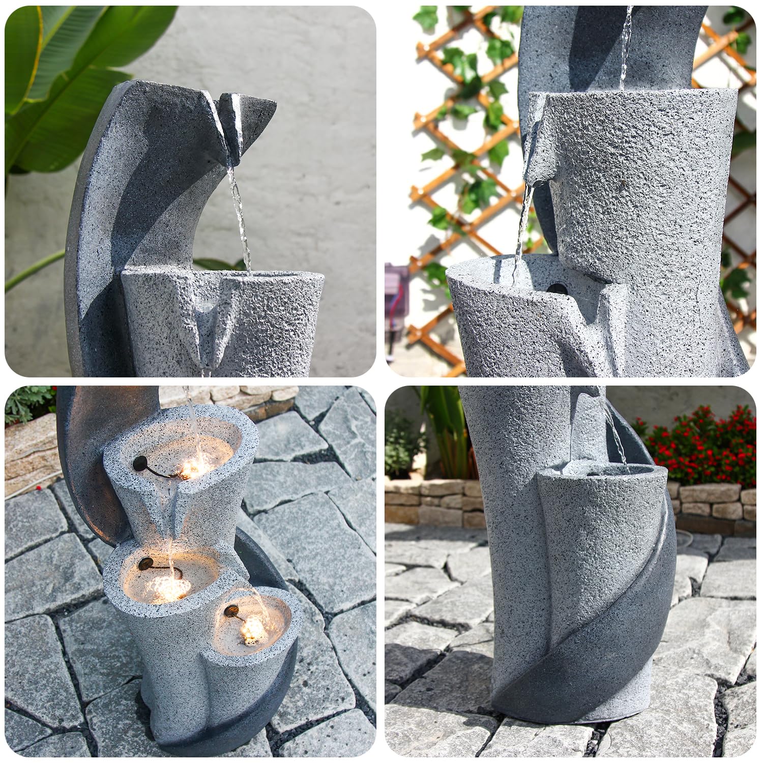 【Brand New】LS4611-35.43''H 4 Tier Waterfall Fountain Outdoor Modern Column S-Shaped Water Garden Fountains Indoor
