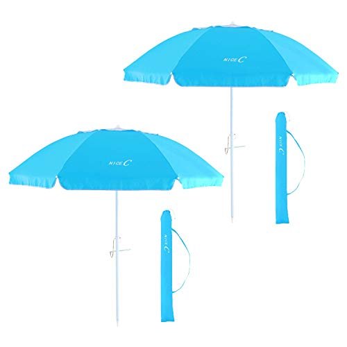 Beach Umbrella with Sand Anchor, 6.5ft Portable Adjustable Tilt with Sand