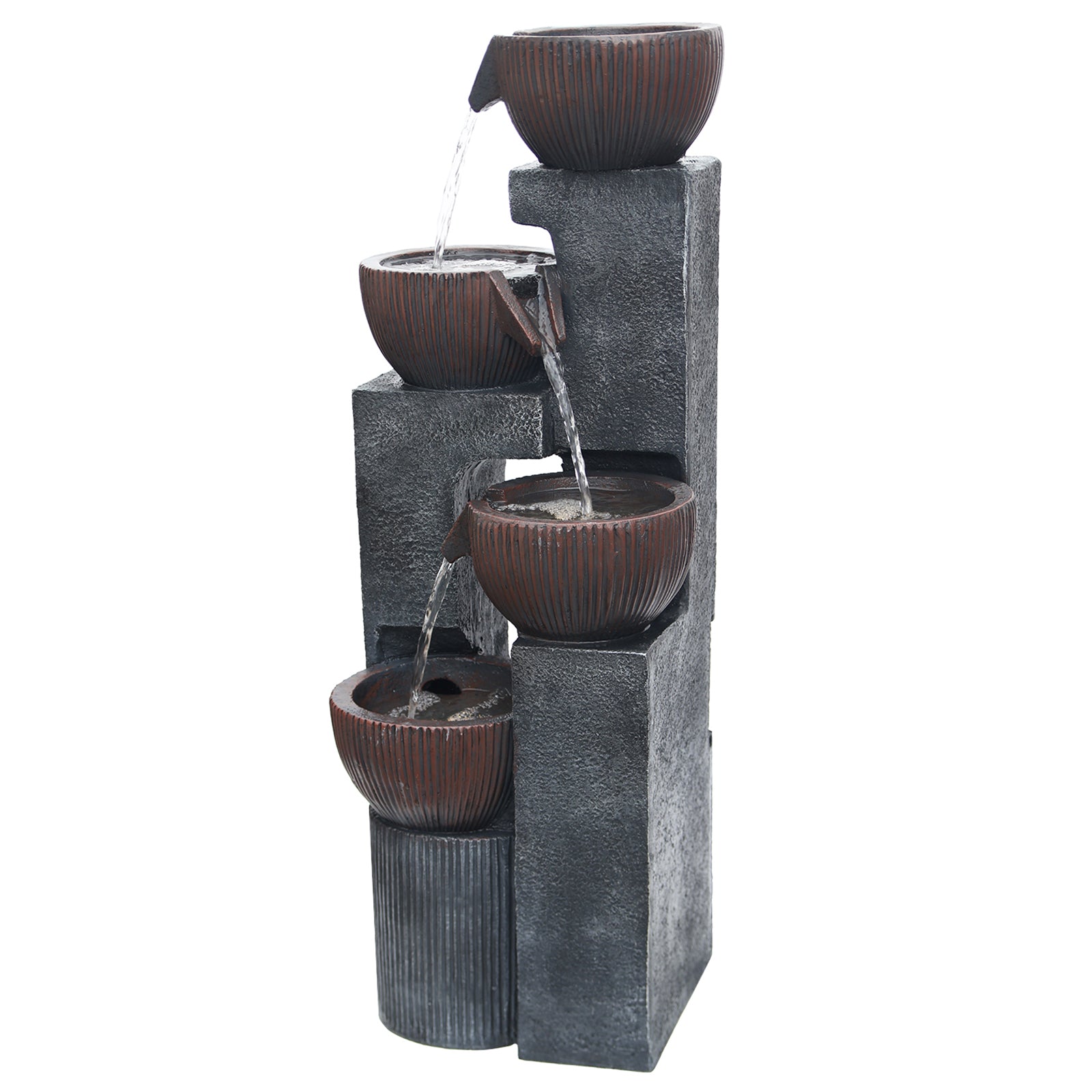 【Brand New】LS4190-39.37''H 4 Tier Water Garden Fountain Outdoor 4 Bolt Waterfall Fountains