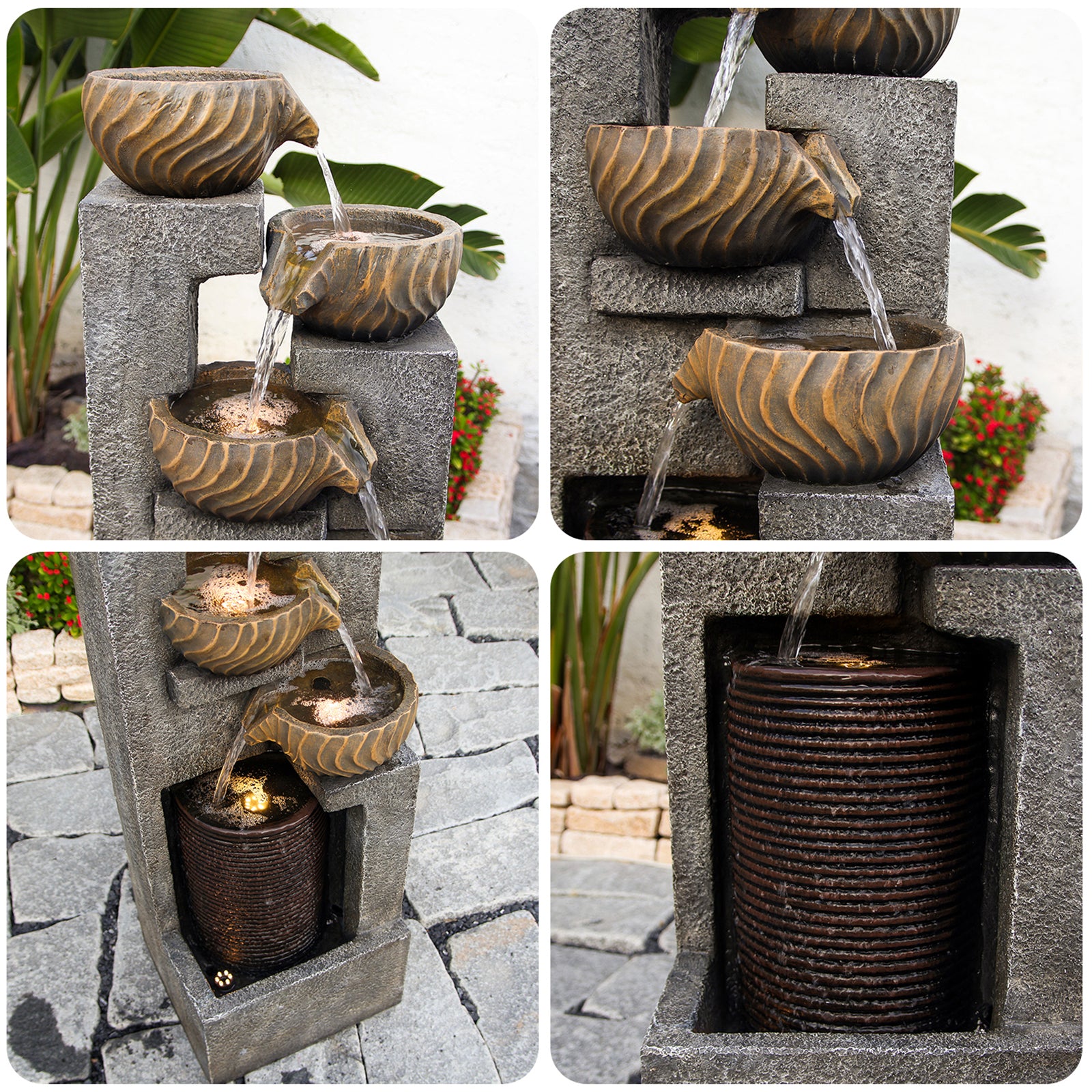 【Brand New】LS4628-44.09''H 5 Tier Water Garden Fountain Outdoor 4 Bolts Waterfall Fountains