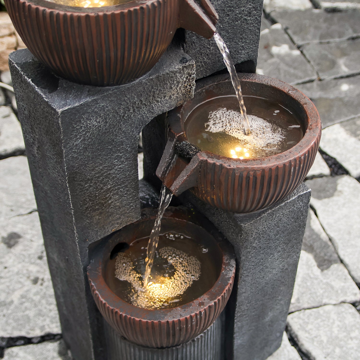 【Brand New】LS4190-39.37''H 4 Tier Water Garden Fountain Outdoor 4 Bolt Waterfall Fountains