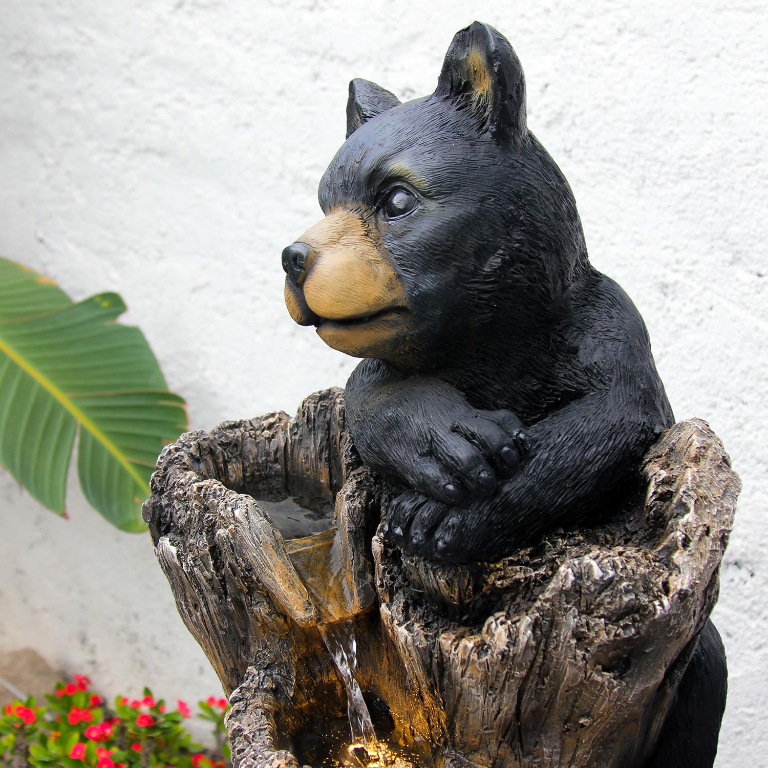 【Brand New】LS4616-40.16''H 5 Tier Water Garden Fountain Outdoor 2 Black Bears Climbing Tree Trunk Waterfall Fountains