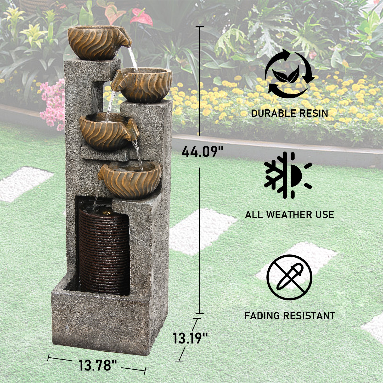 【Brand New】LS4628-44.09''H 5 Tier Water Garden Fountain Outdoor 4 Bolts Waterfall Fountains