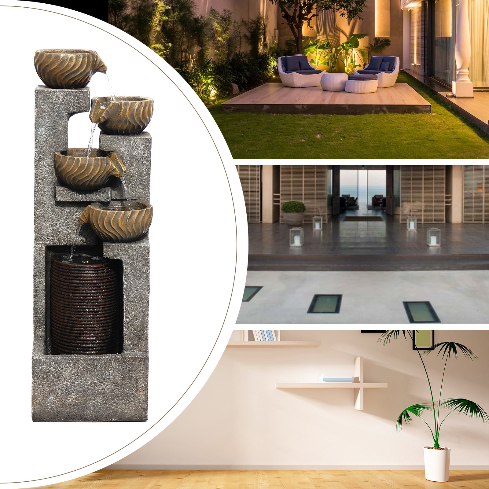 【Brand New】LS4628-44.09''H 5 Tier Water Garden Fountain Outdoor 4 Bolts Waterfall Fountains