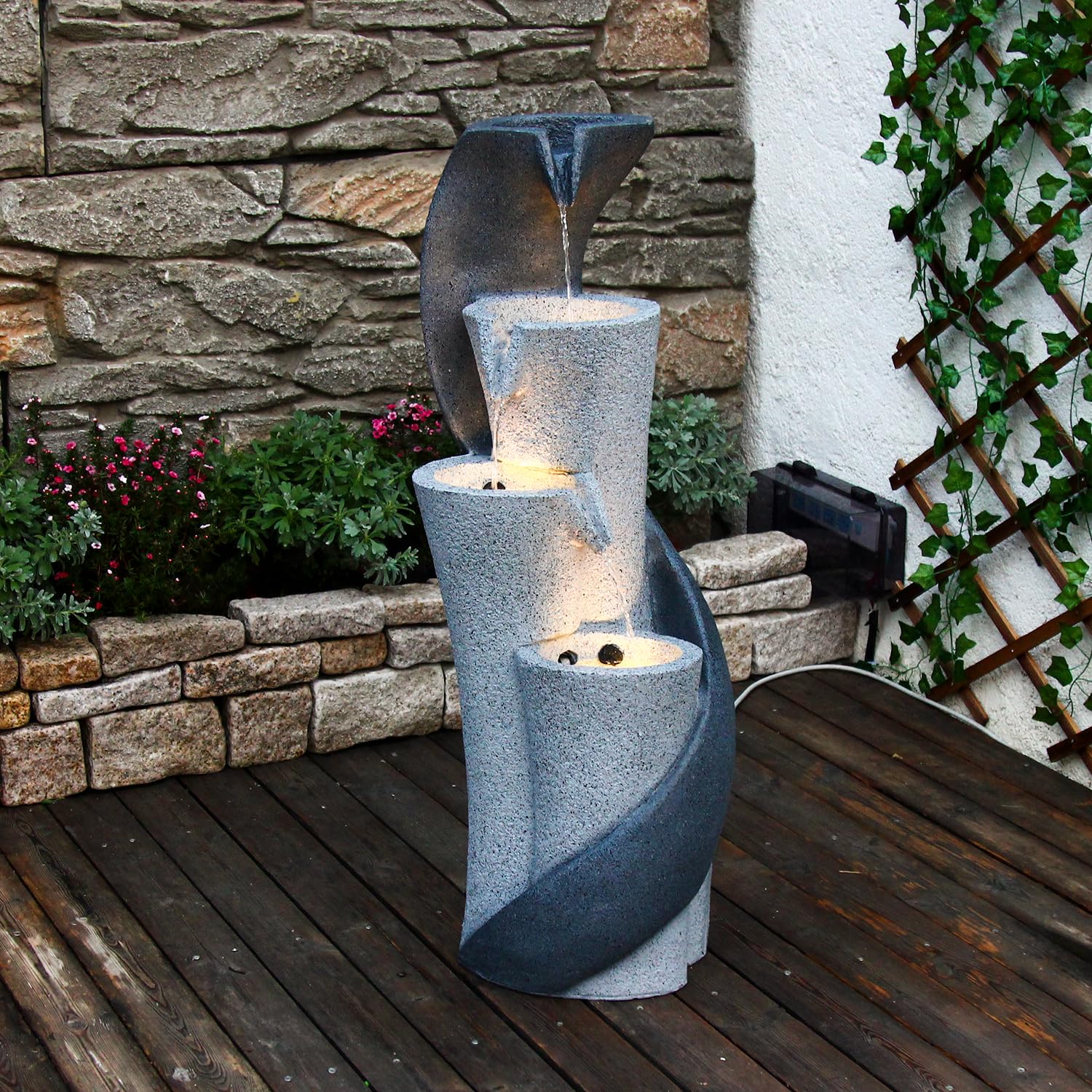 【Brand New】LS4611-35.43''H 4 Tier Waterfall Fountain Outdoor Modern Column S-Shaped Water Garden Fountains Indoor