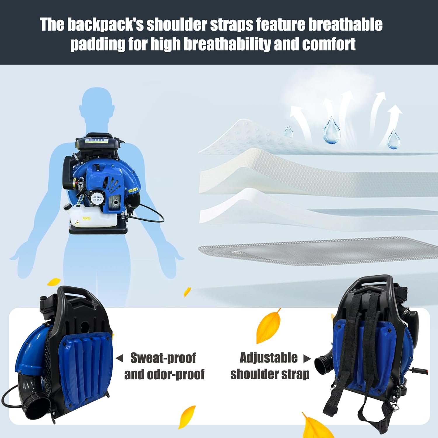 65CC Gasoline Powered Cordless Lightweight Leaf Blower 2-Stroke 3.8 HP 884CFM