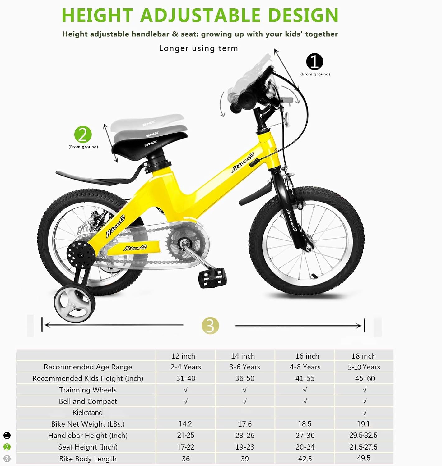 BMX Kids Bike with Dual Disc Brake for Boy and Girl 12-14-16-18 inch Training Wheels