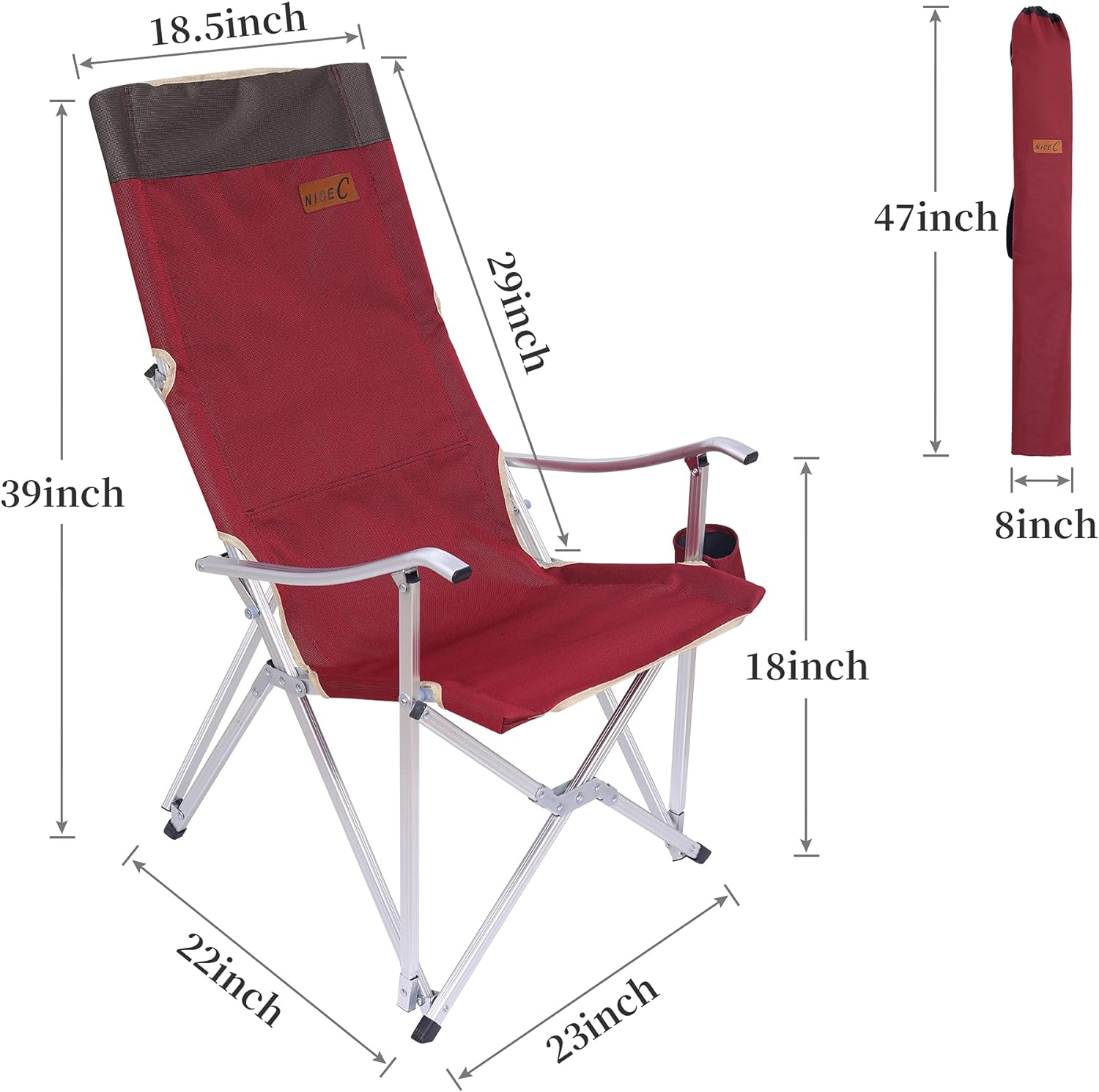 【open box】Camping Chair,  Folding Chair, High Back Camping Chair, Lightweight with Cup holder & Carry Bag