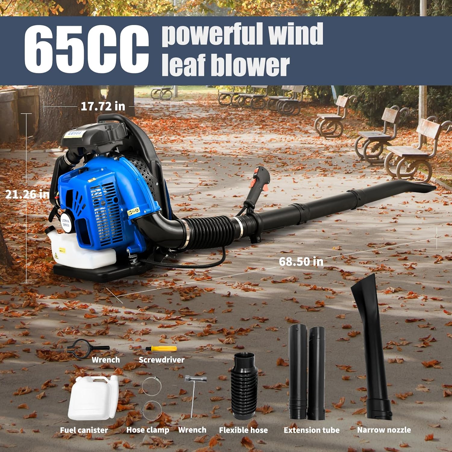 65CC Gasoline Powered Cordless Lightweight Leaf Blower 2-Stroke 3.8 HP 884CFM