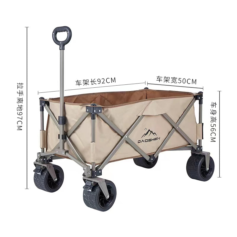 Collapsible Folding Wagon, Heavy Duty Utility Beach Wagon Cart for Sand with Big Wheels