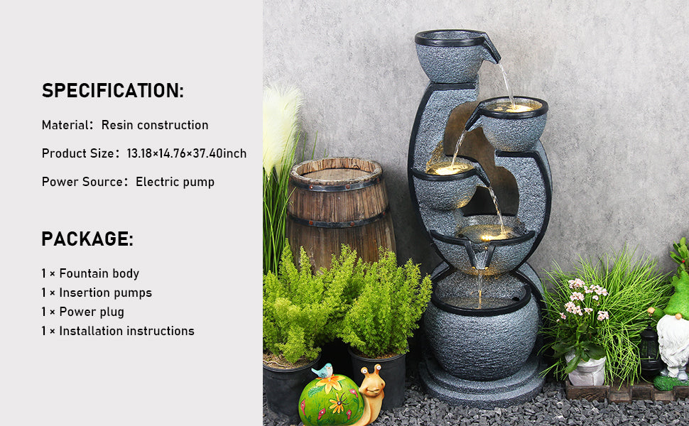 5-Tiers Water Garden Fountain 37.40’’H with LED Light - 8002
