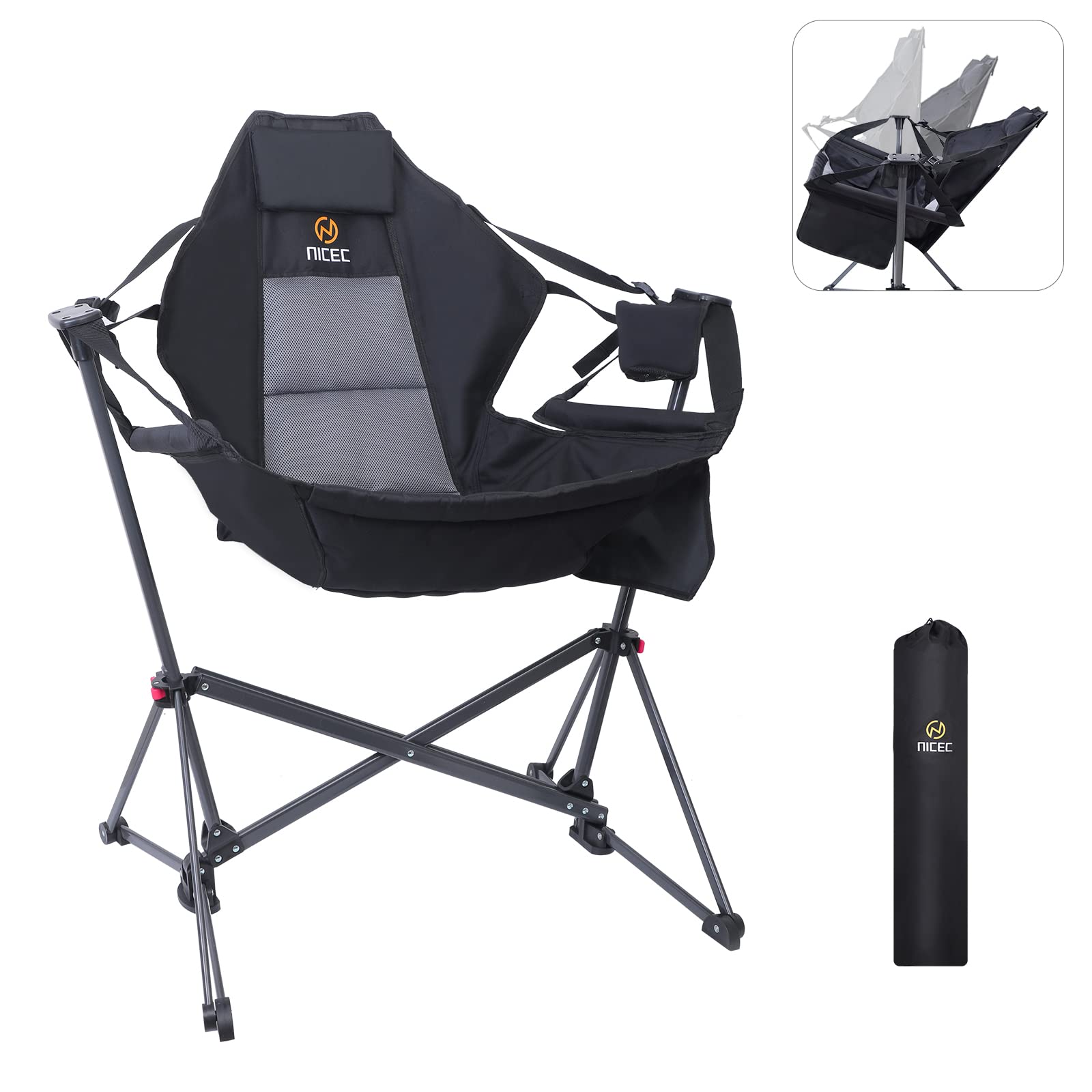 Hammock Camping Chair, Swing Chair, Folding Rocking Chair, Camping Chair, High Back with Stand