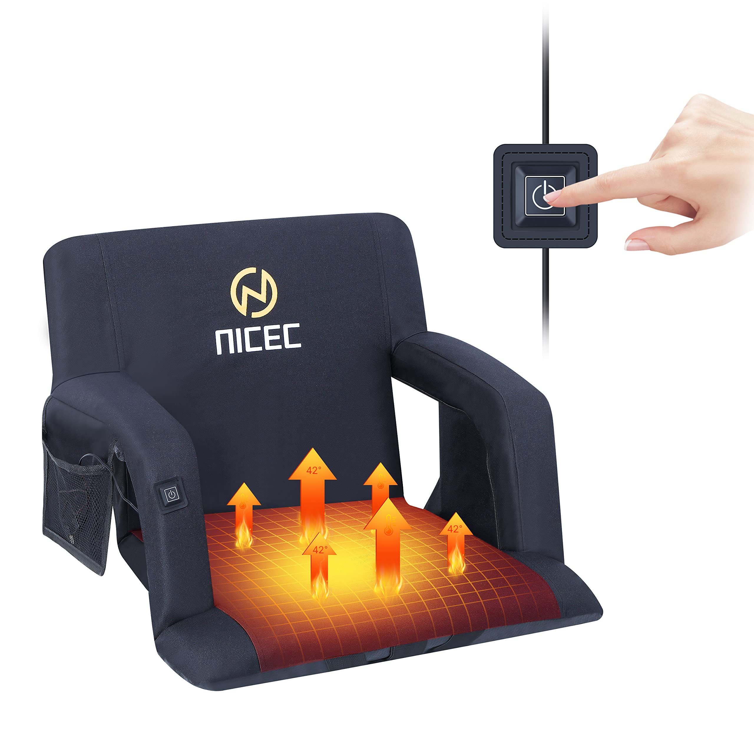 【open box】Heated Bleacher Seat, 5 Reclining Positions Waterproof Cushion