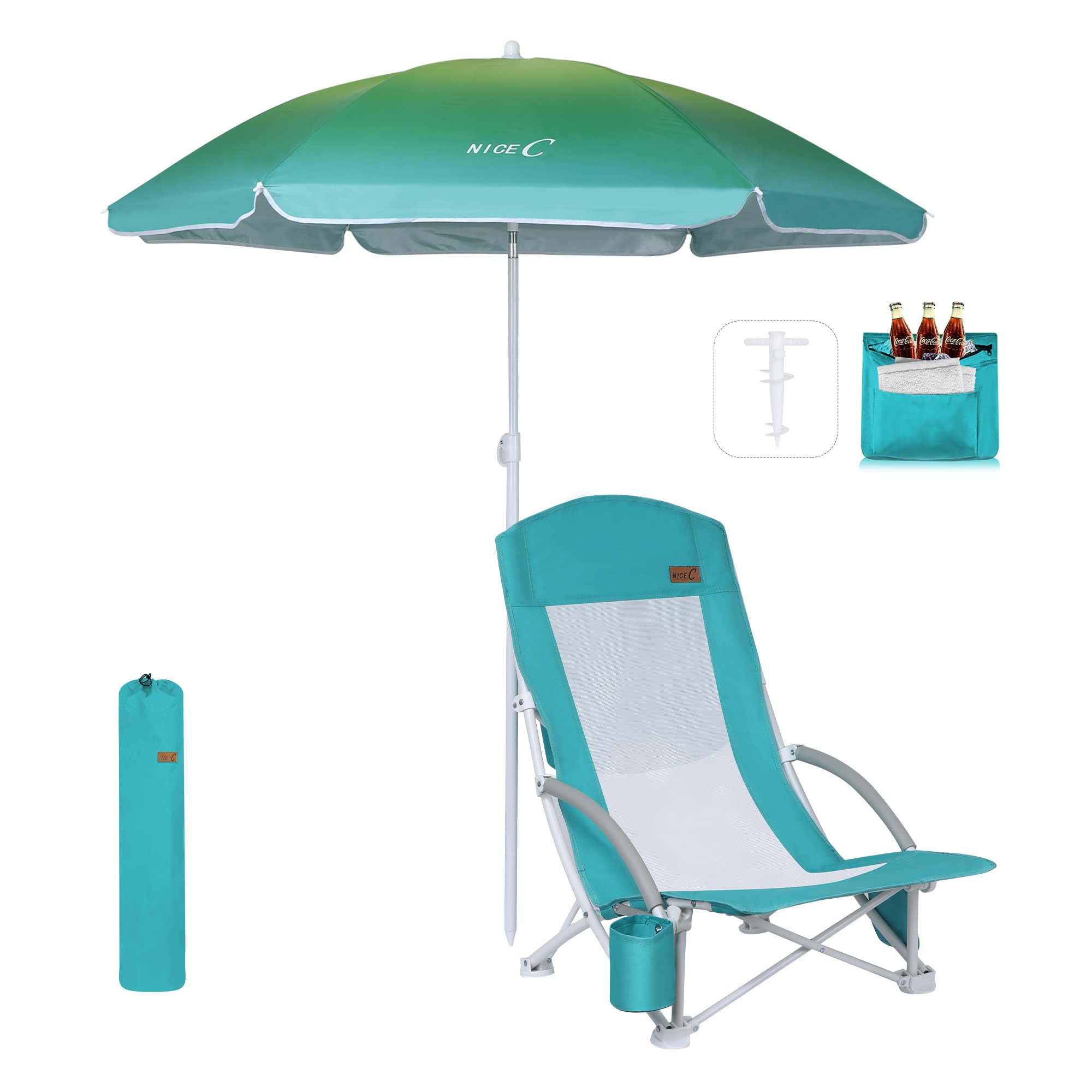 【open box】Beach Chair, Beach Chairs for Adults with Umbrella and Cooler