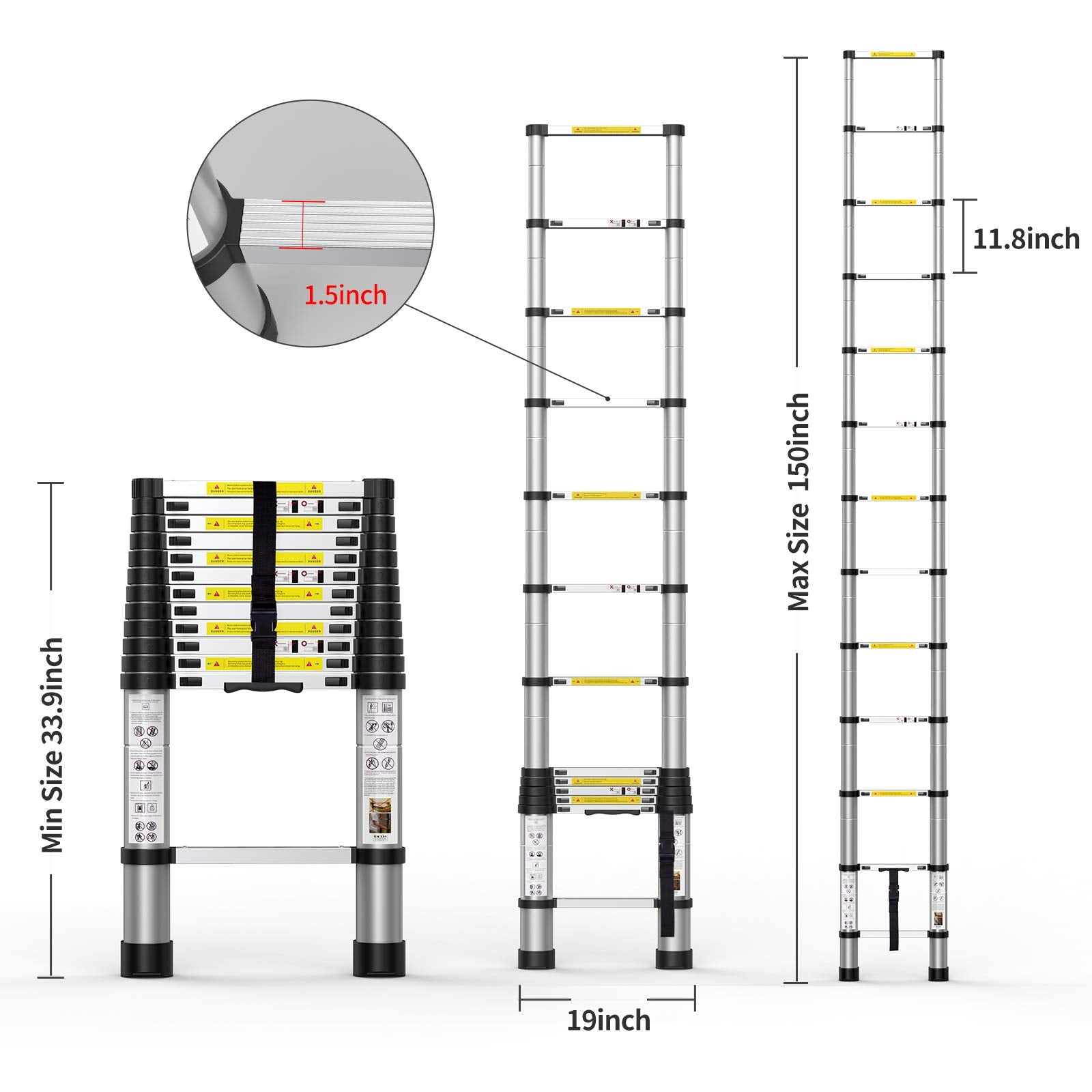 telescopic ladders 12ft, 16ft,23ft wgt capacity 150kg