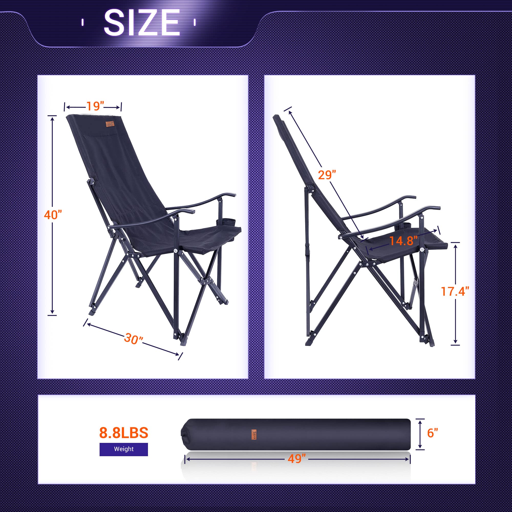 【open box】Camping Chair,  Folding Chair, High Back Camping Chair, Lightweight with Cup holder & Carry Bag