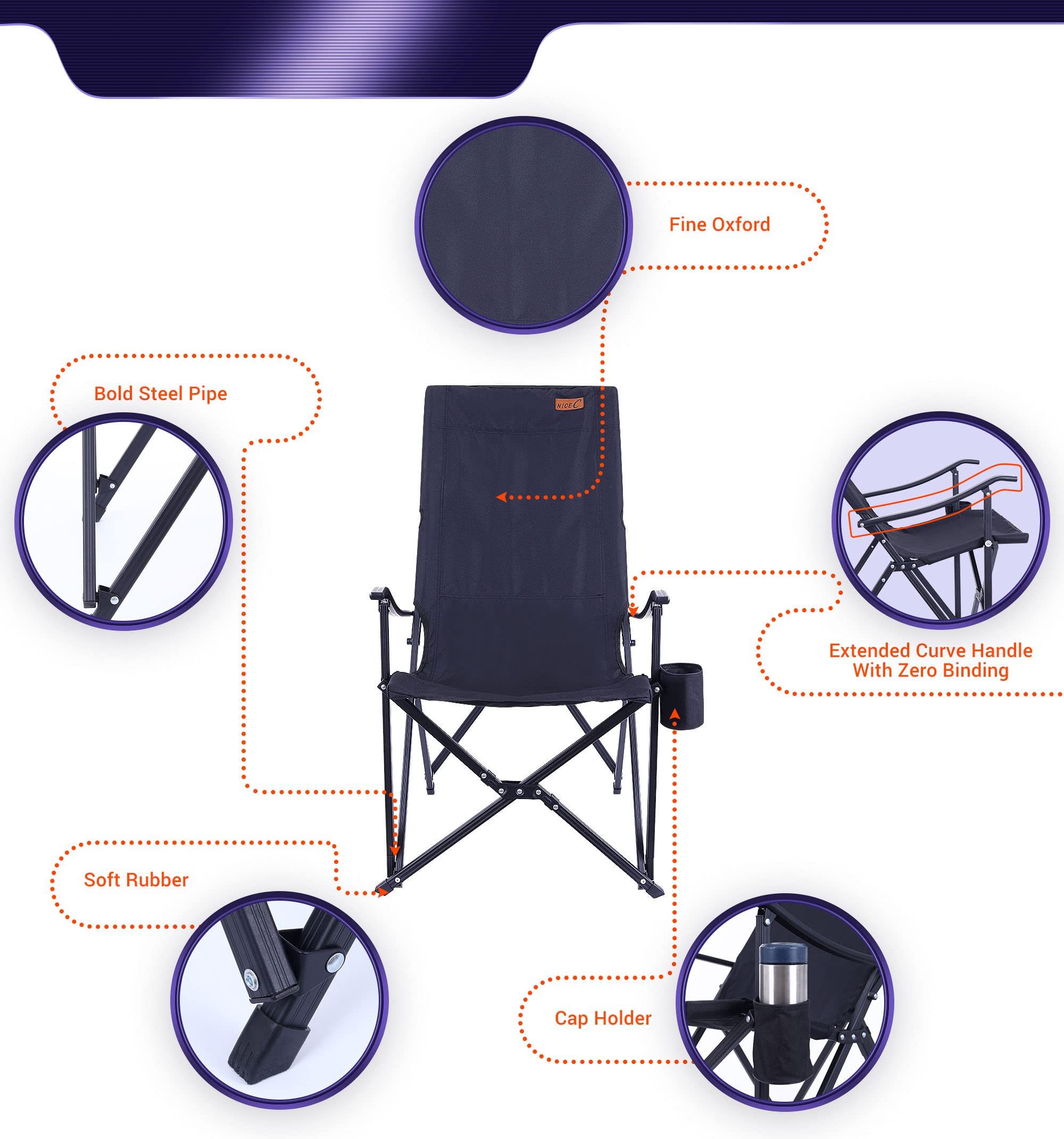 【open box】Camping Chair,  Folding Chair, High Back Camping Chair, Lightweight with Cup holder & Carry Bag