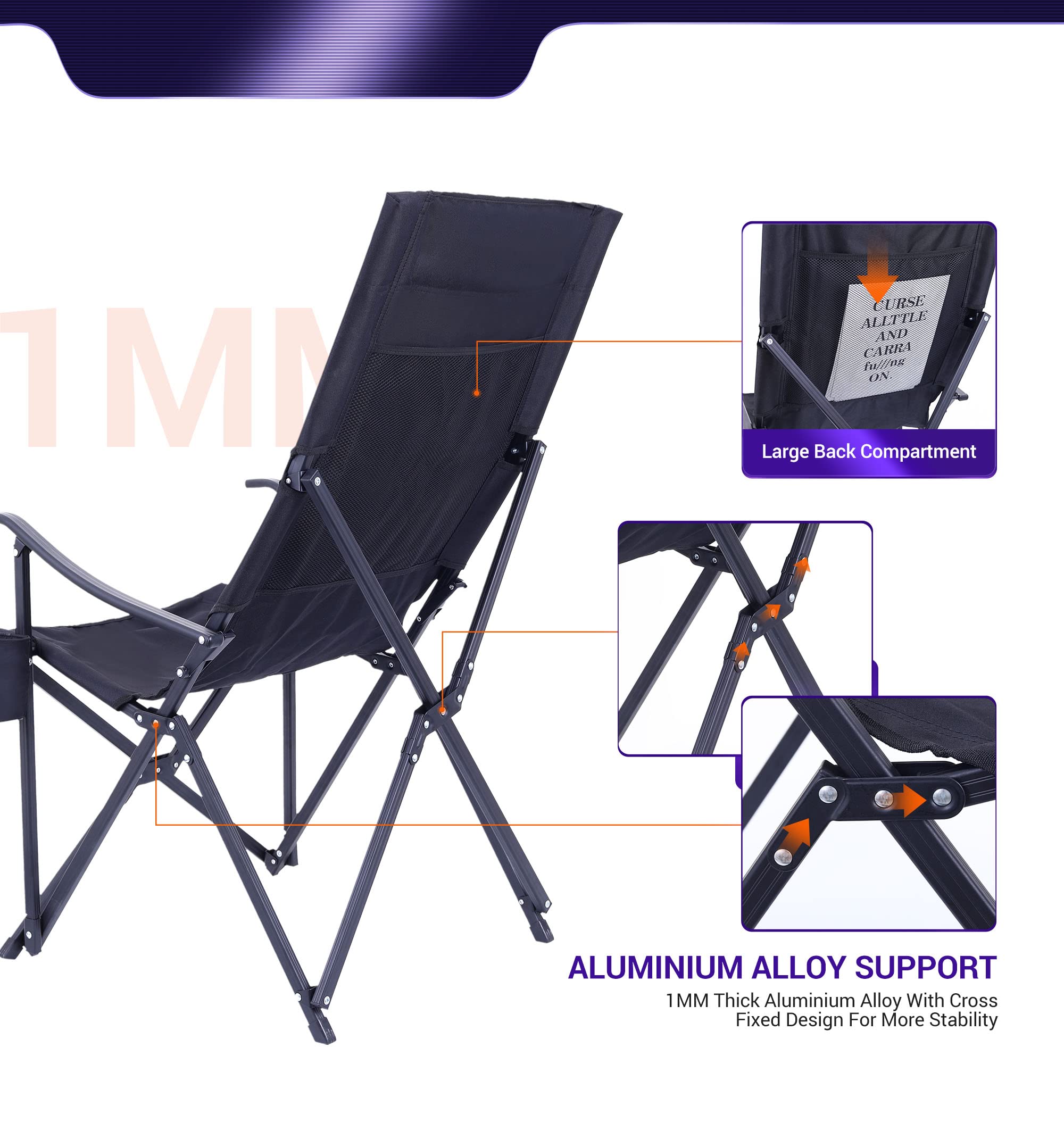 【open box】Camping Chair,  Folding Chair, High Back Camping Chair, Lightweight with Cup holder & Carry Bag