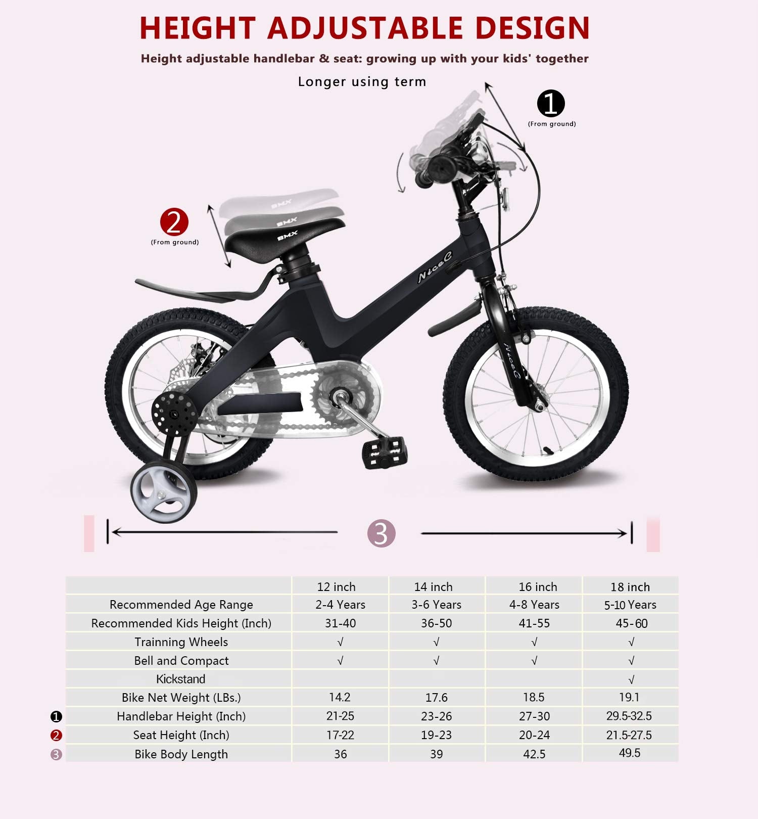 BMX Kids Bike with Dual Disc Brake for Boy and Girl 12-14-16-18 inch Training Wheels