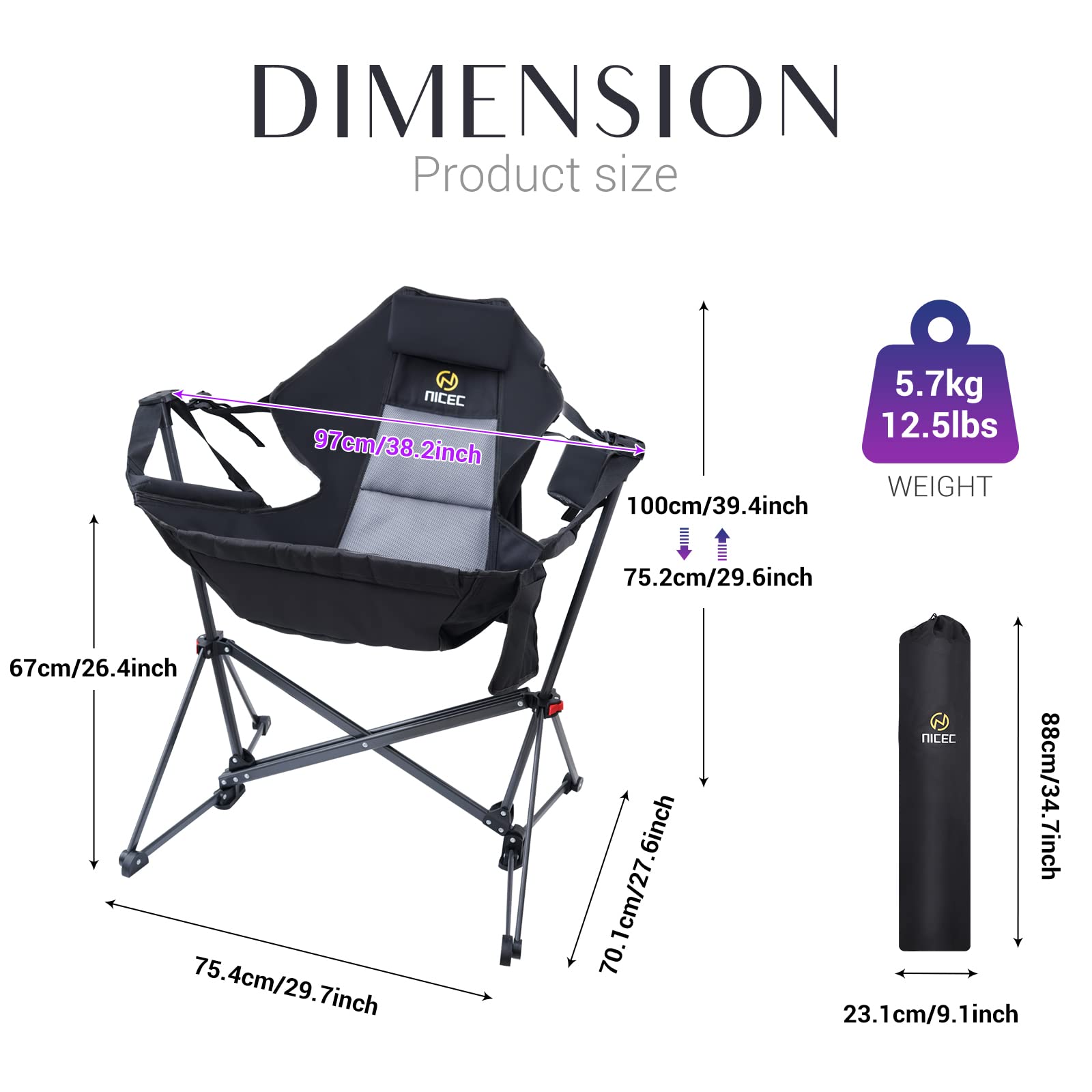 Hammock Camping Chair, Swing Chair, Folding Rocking Chair, Camping Chair, High Back with Stand