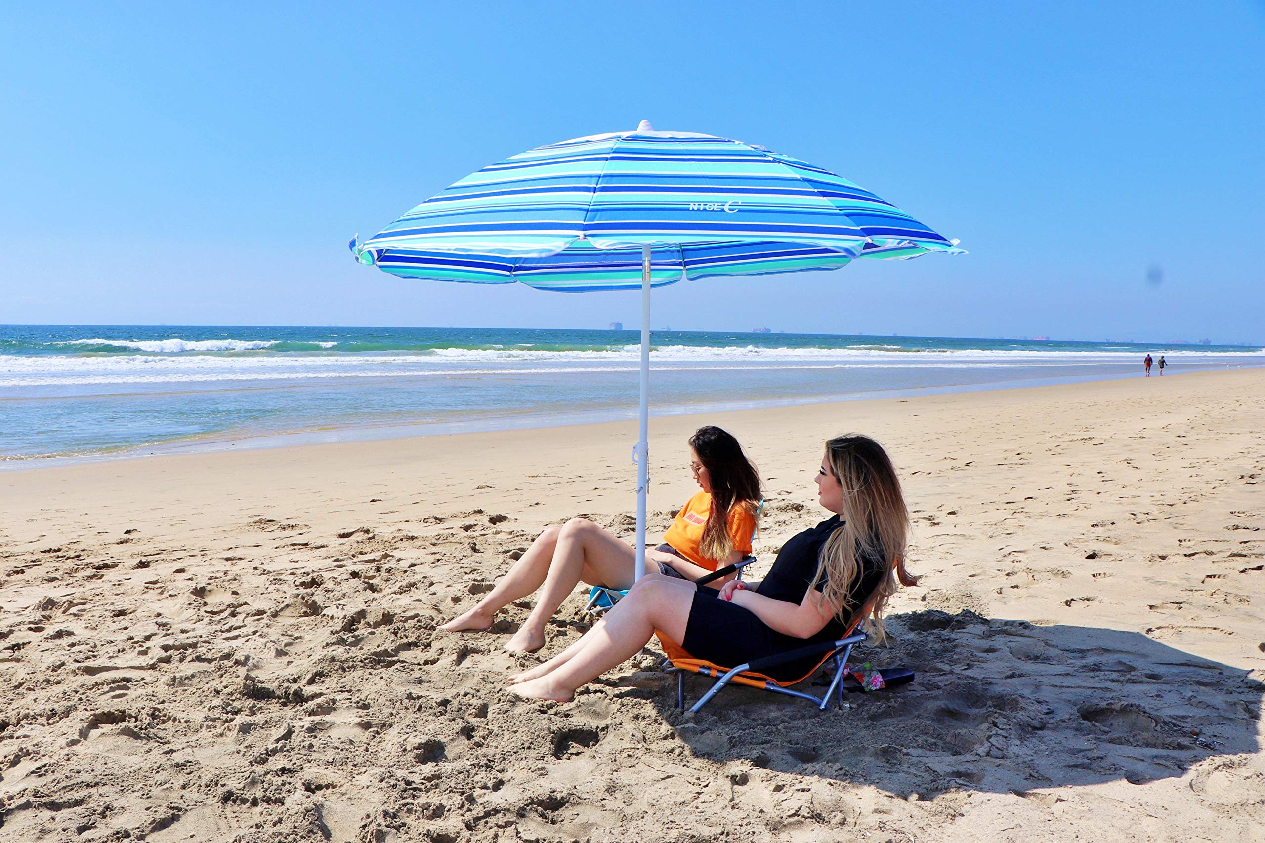 Beach Umbrella with Sand Anchor, 6.5ft Portable Adjustable Tilt with Sand