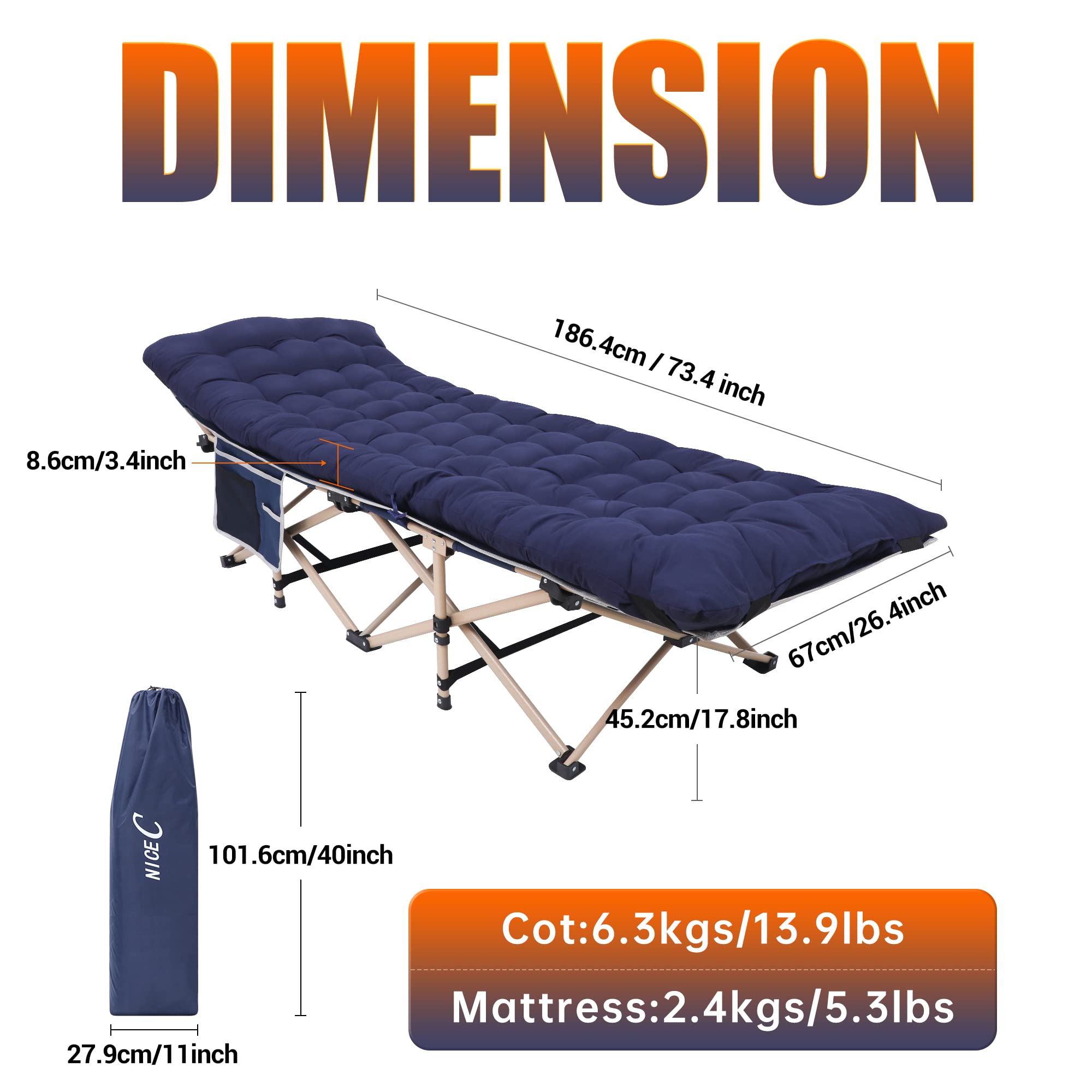 Camping Cots with Removable Mattress, Lounge Chair, Cot for Adults